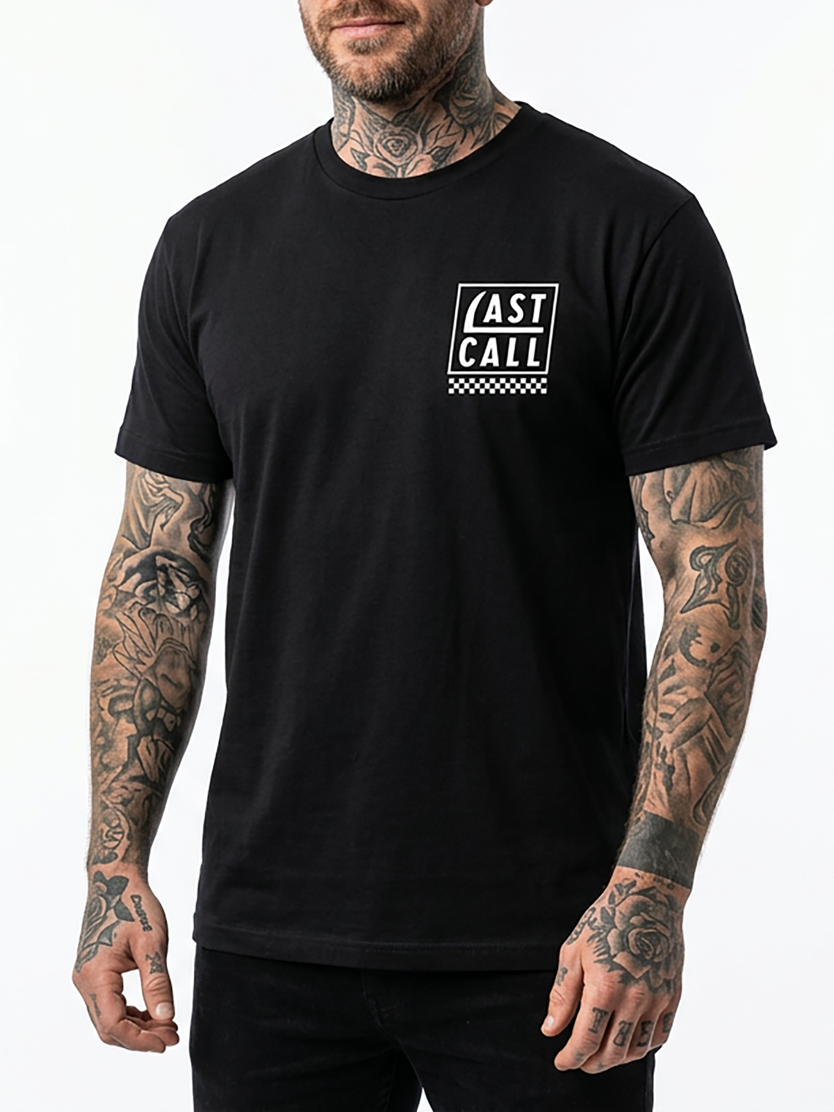 Last Call Co Born to Lose Graphic T-Shirt Black on-model front view showing the chest graphic