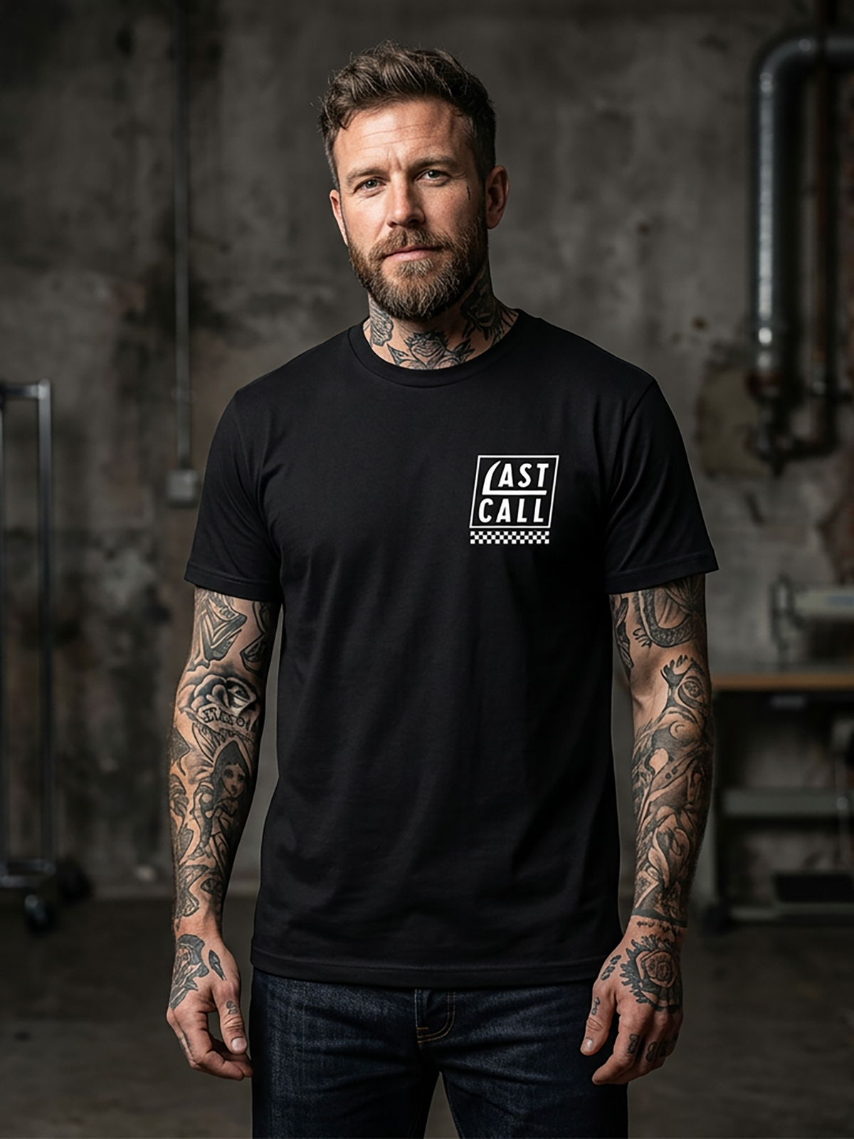 Last Call Co Born to Lose Graphic T-Shirt Black lifestyle front view showing the chest graphic
