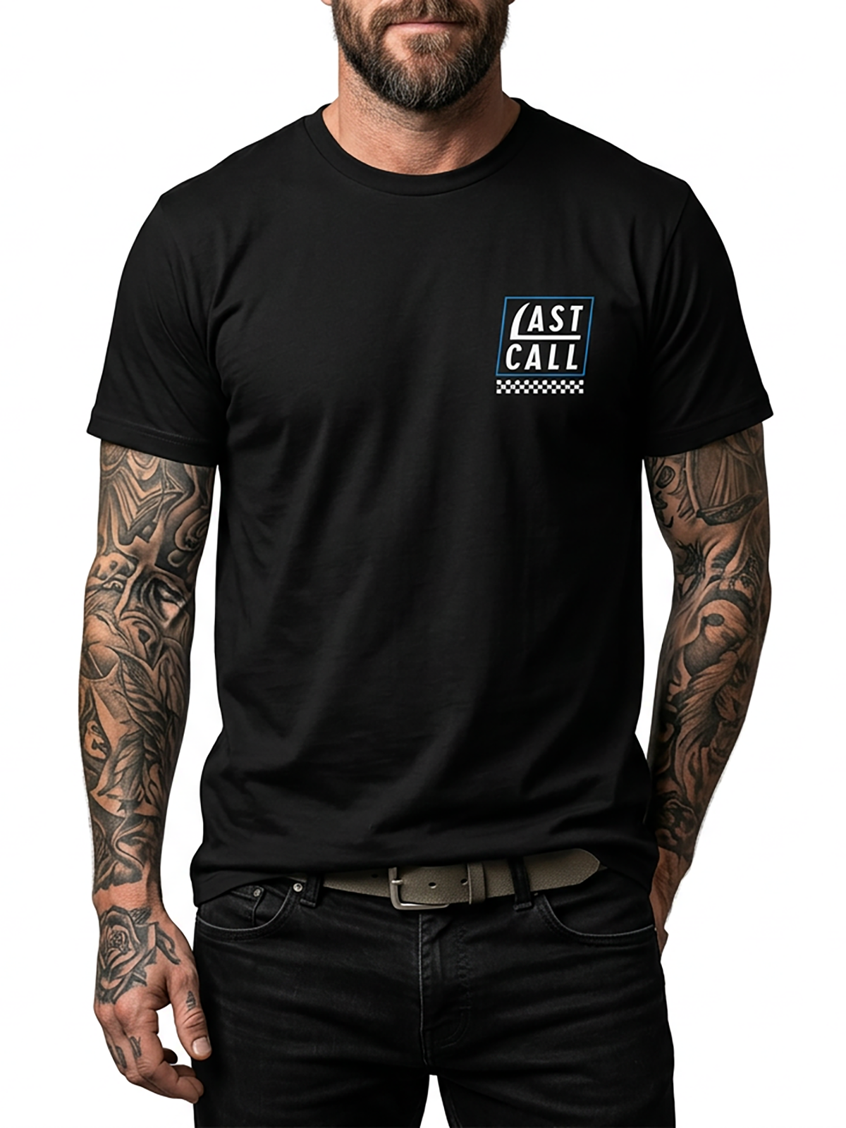 Last Call Co Brewsin' Graphic T-Shirt Black on-model front view showing the chest graphic