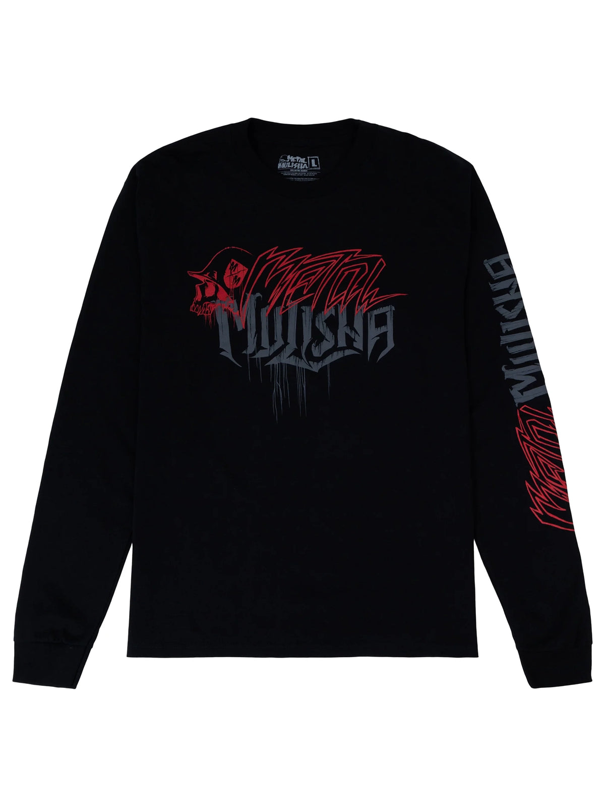 Metal Mulisha Clarify black long sleeve T-shirt front view showing the chest and sleeve artwork