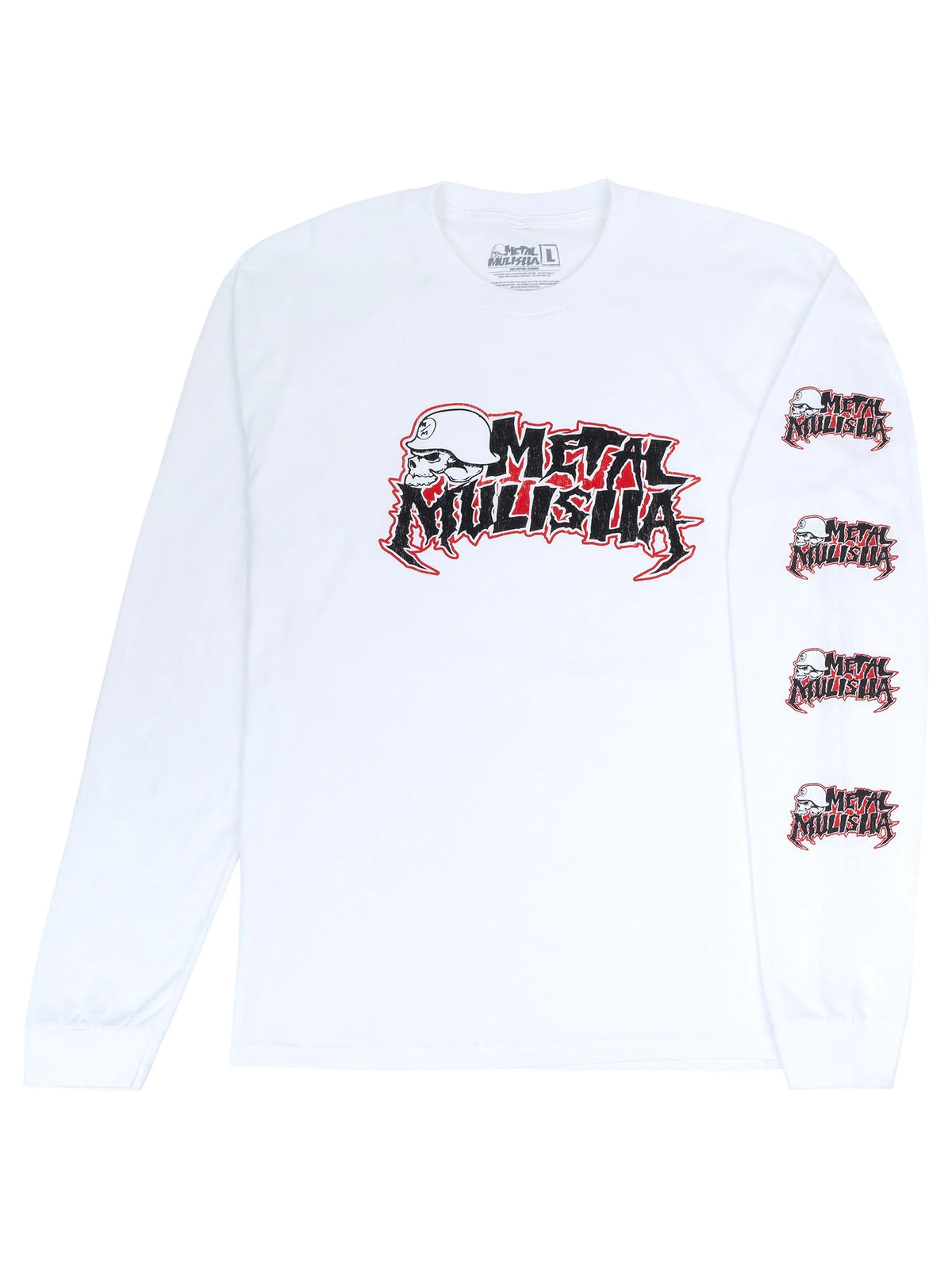 Metal Mulisha Corpo Fang white long sleeve T-shirt angled view highlighting the sleeve graphic