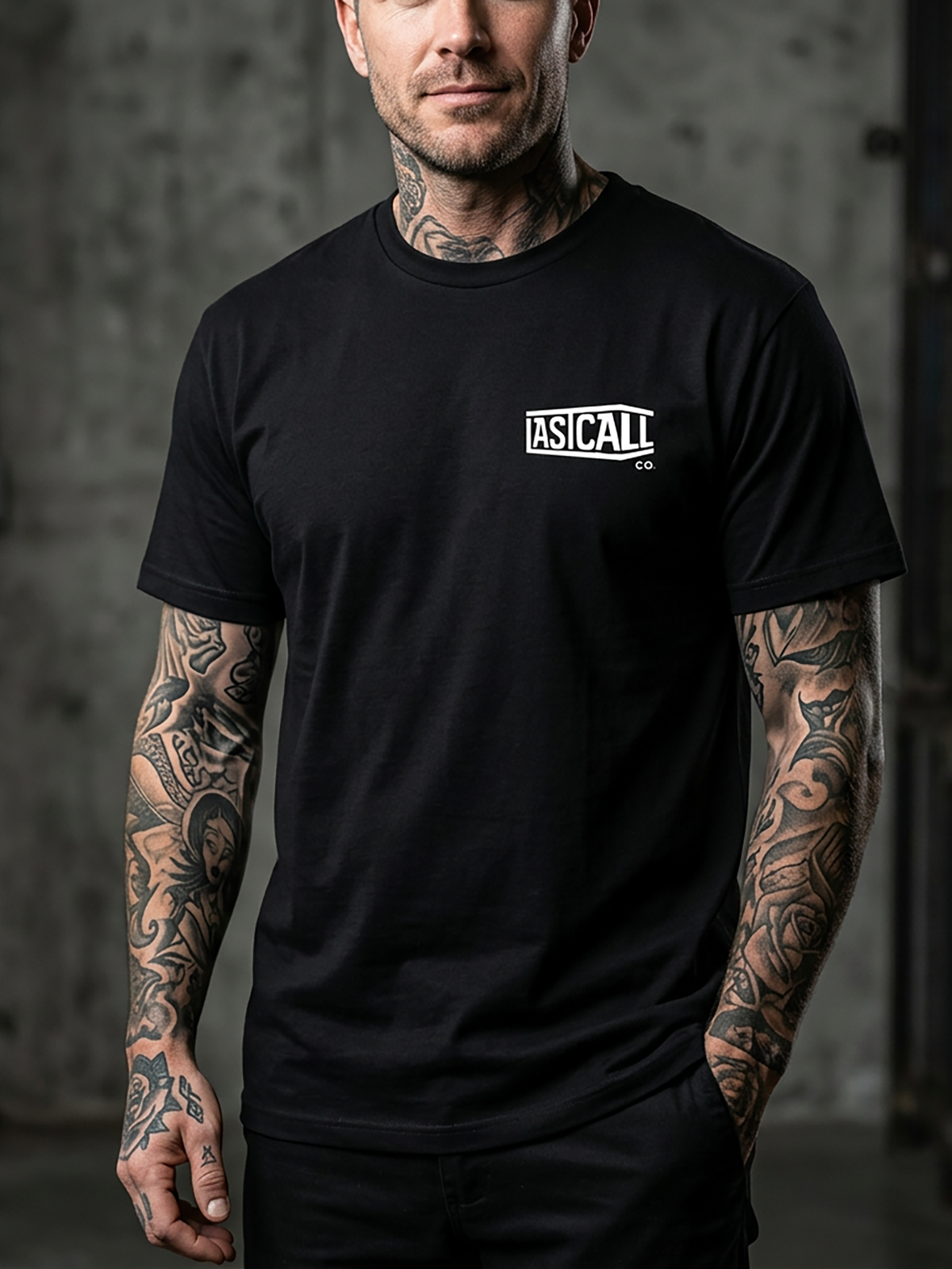 Last Call Co Don't Drink Graphic T-Shirt Black lifestyle front view showing the chest graphic