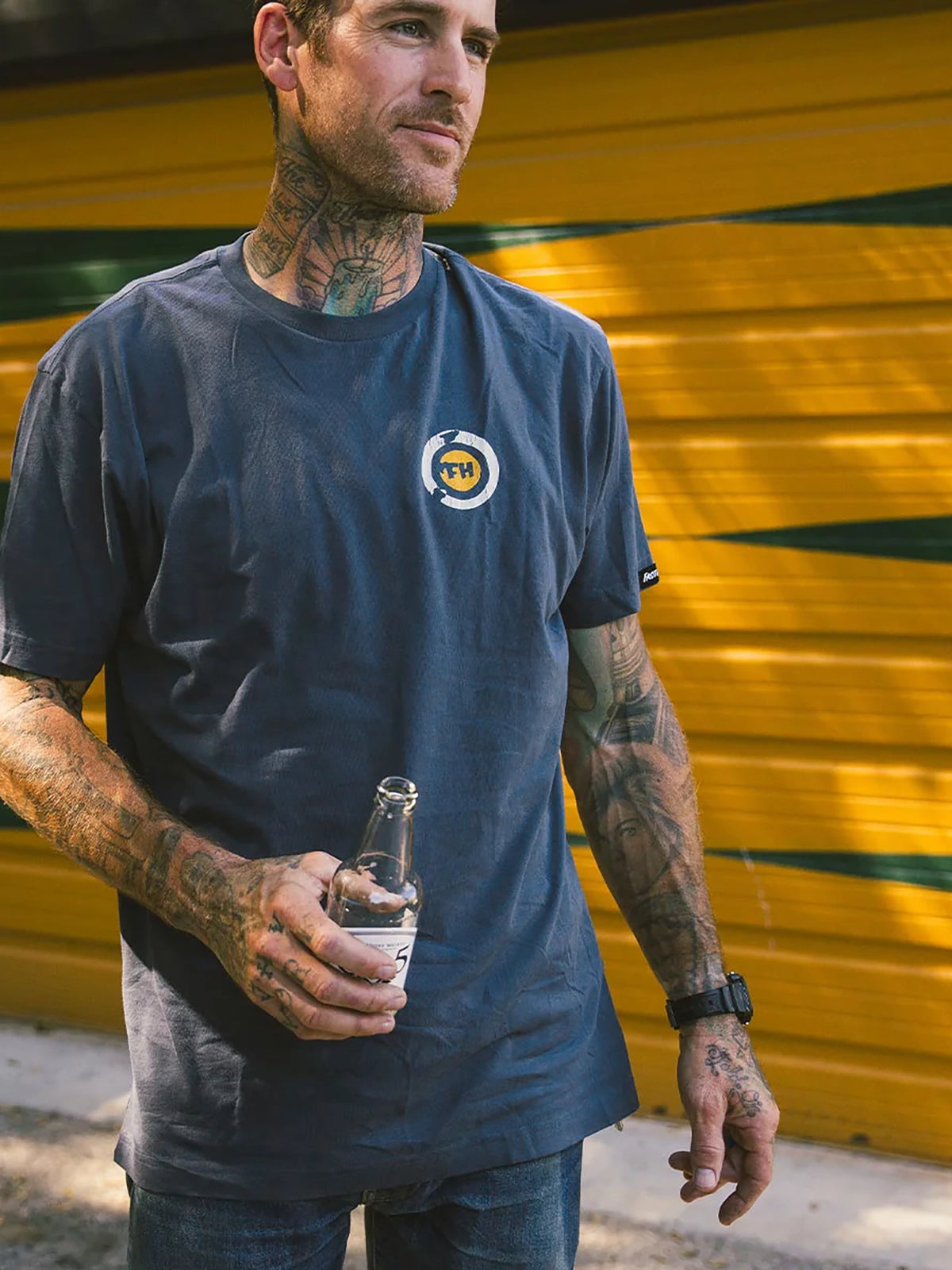 Fasthouse Men's Hyde Graphic T-shirt in Indigo, front lifestyle view