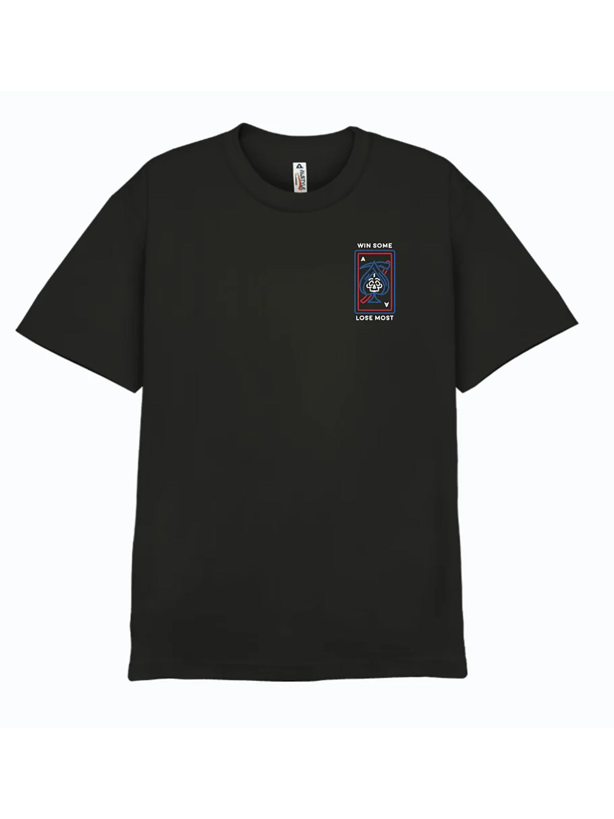 Last Call Co Lose Most Graphic T-Shirt Black flat front view showing the chest graphic