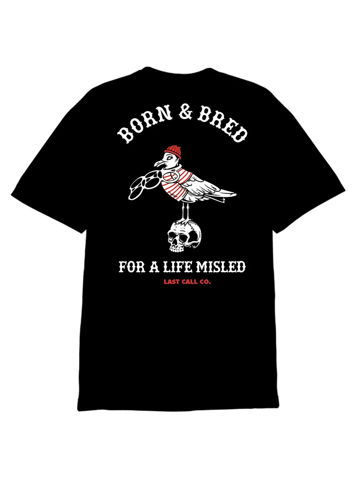 Last Call Co Misled Graphic T-Shirt Black flat back view featuring devil woman and Misled by the Devil artwork