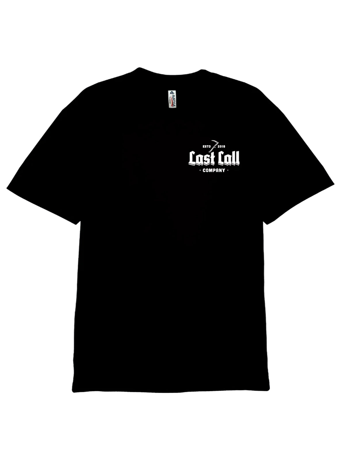 Last Call Co Misled Graphic T-Shirt Black flat front view showing the chest graphic
