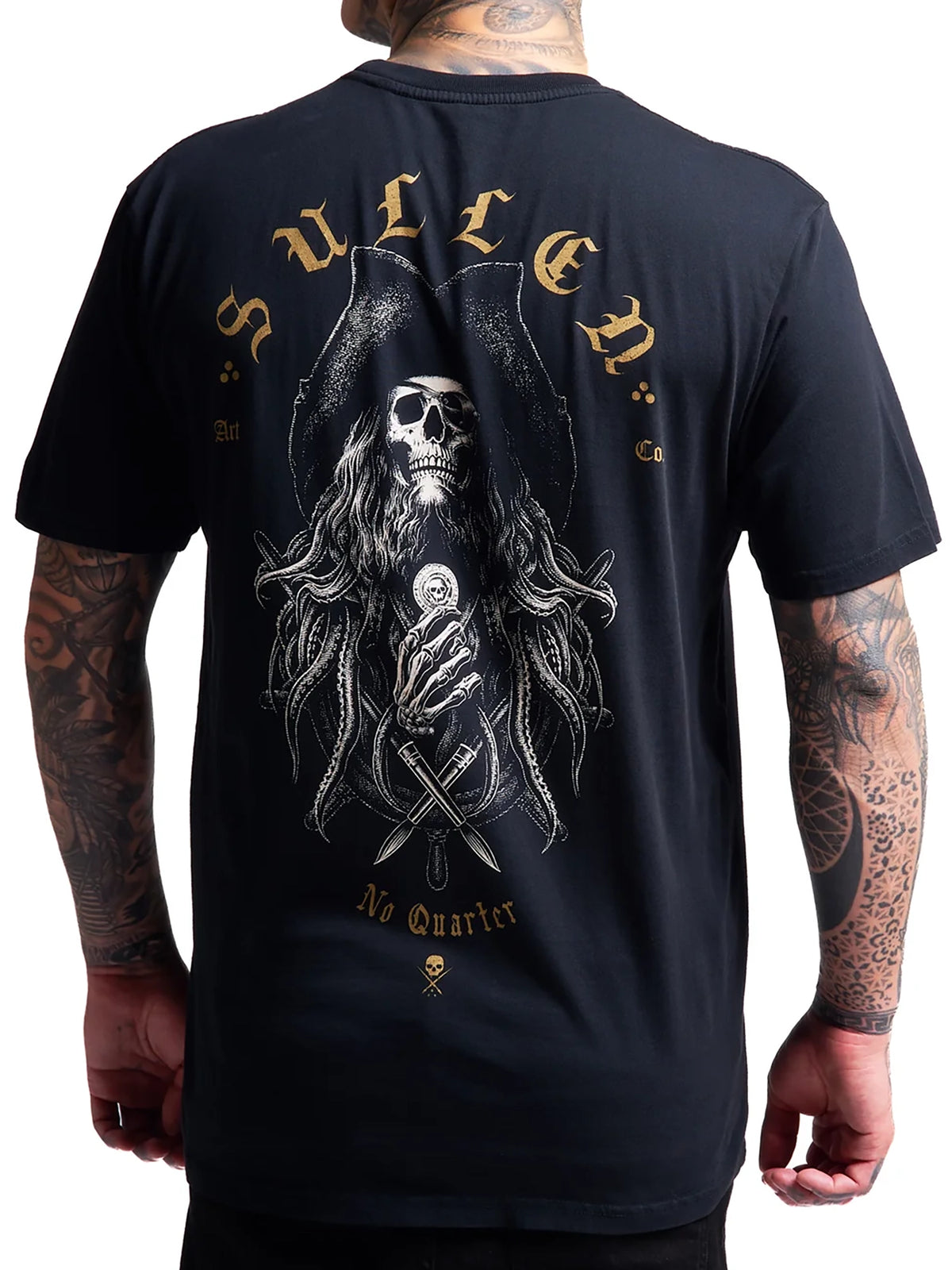 Sullen No Quarter II Premium T-shirt in Caviar, back view on model