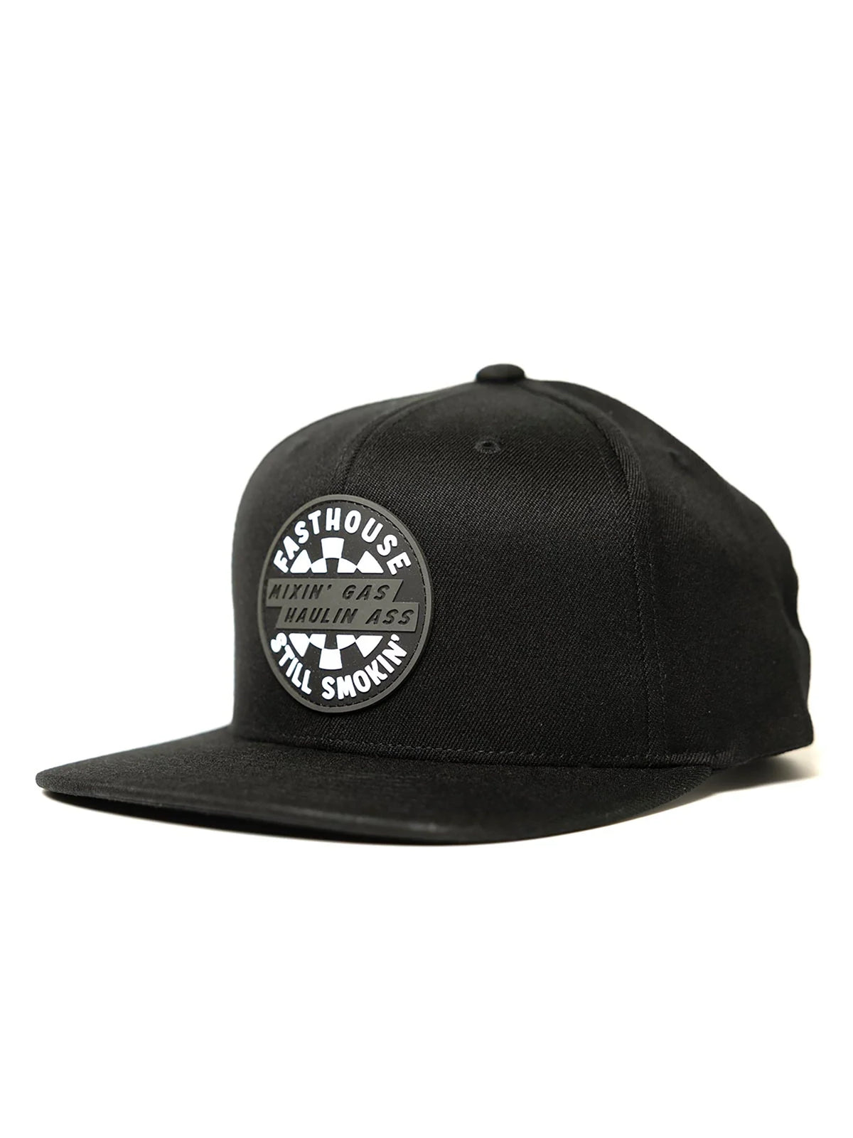 Fasthouse Men's Oil Burner 110 Snapback Hat in Black, front three-quarter view