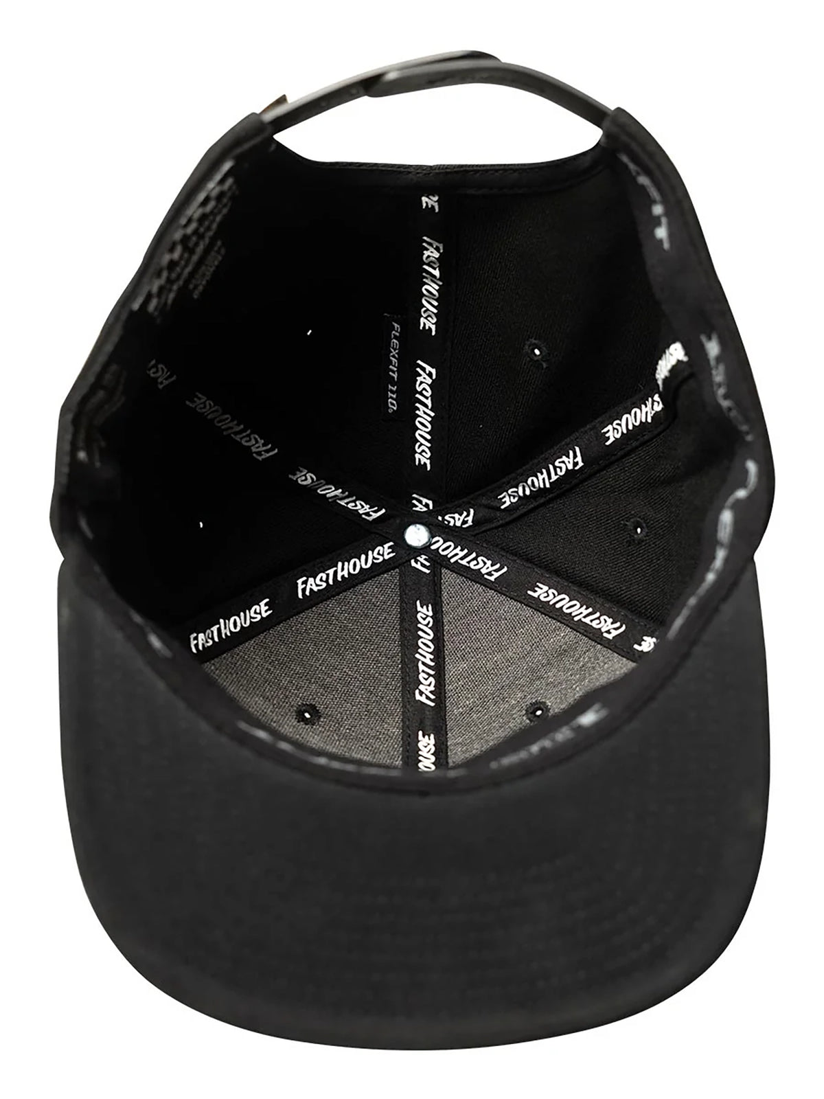 Fasthouse Men's Oil Burner 110 Snapback Hat in Black, interior view with branded taping