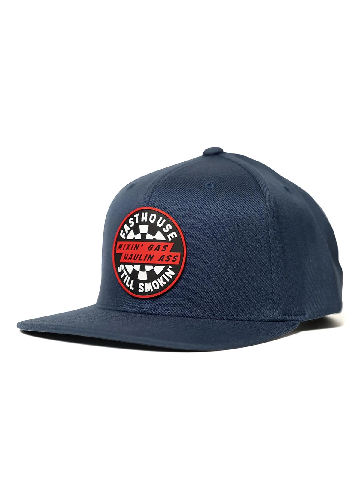 Fasthouse Men's Oil Burner 110 Snapback Hat in Indigo, front three-quarter view