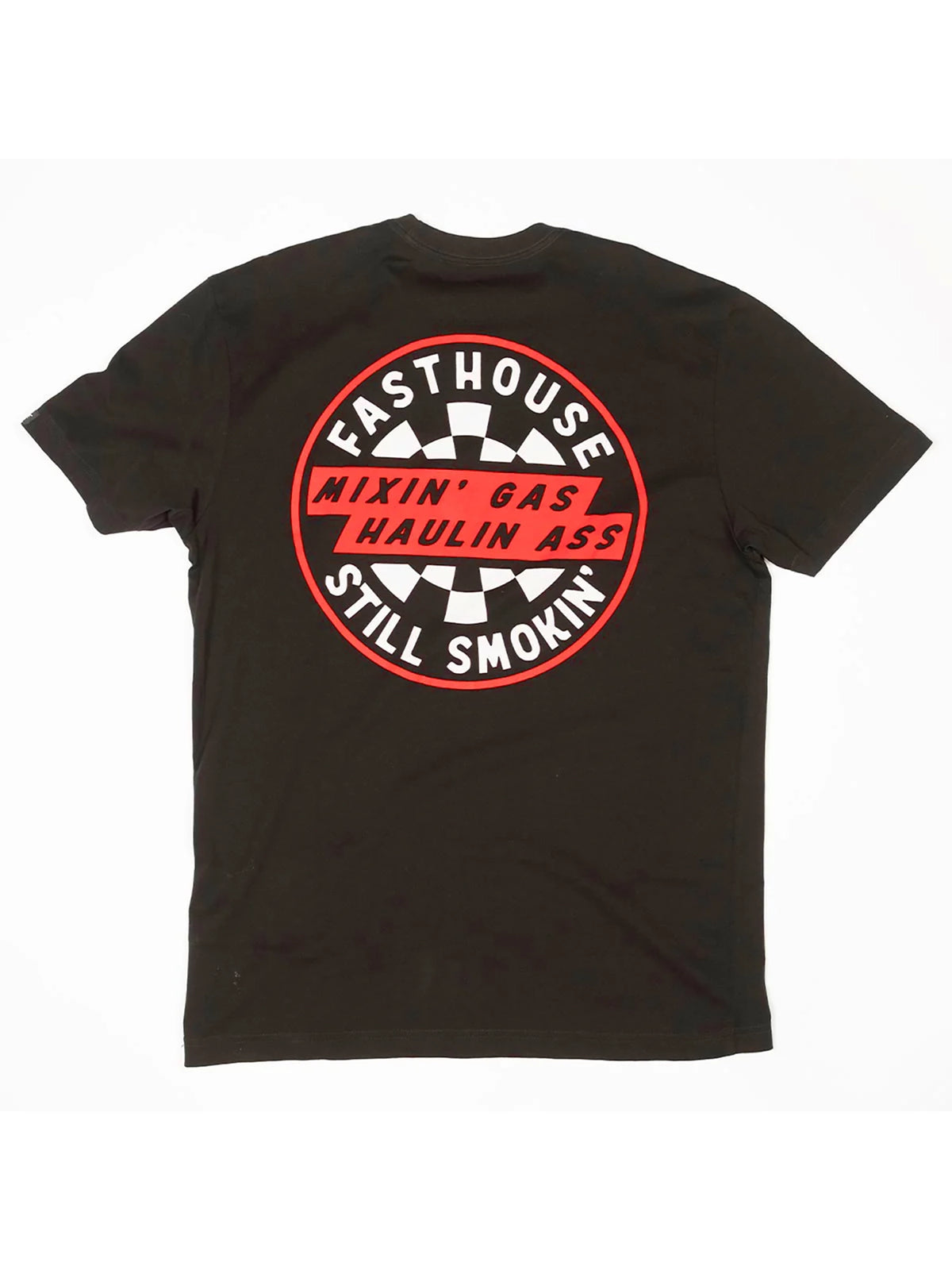 Fasthouse Men's Oil Burner Graphic T-shirt in Black, back flat-lay view