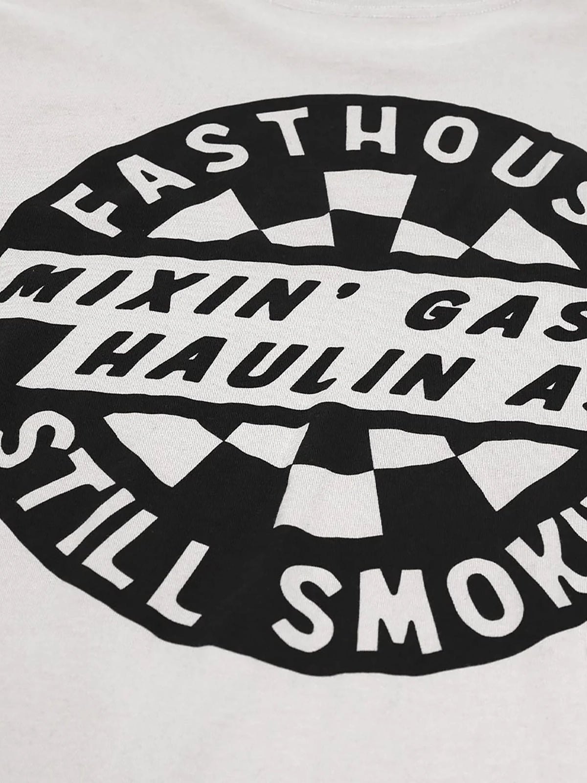 Fasthouse Men's Oil Burner Graphic T-shirt in Light Gray, close-up of the back graphic