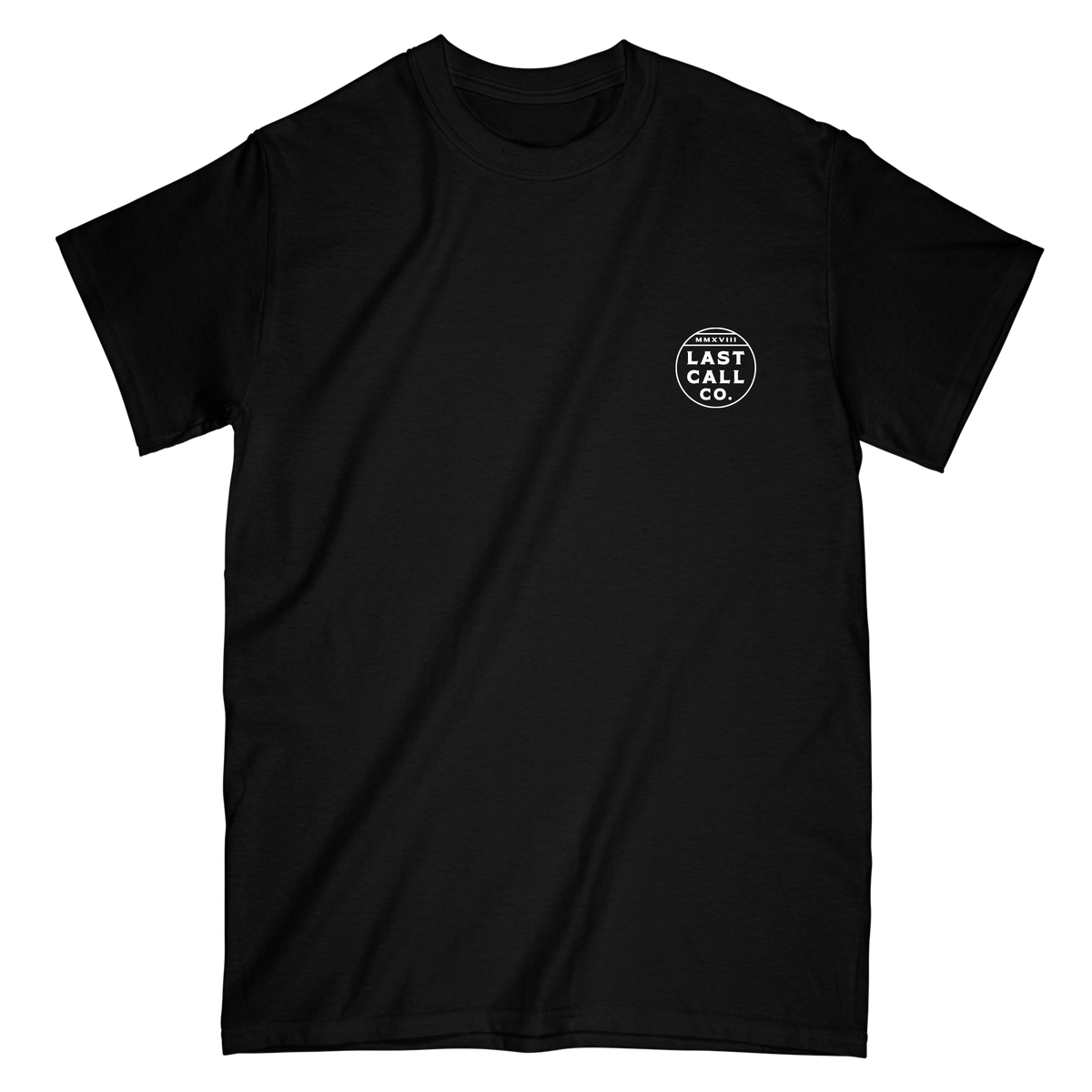 Last Call Co Permanent Vacation Graphic T-shirt in Black, front view with tropical chest logo