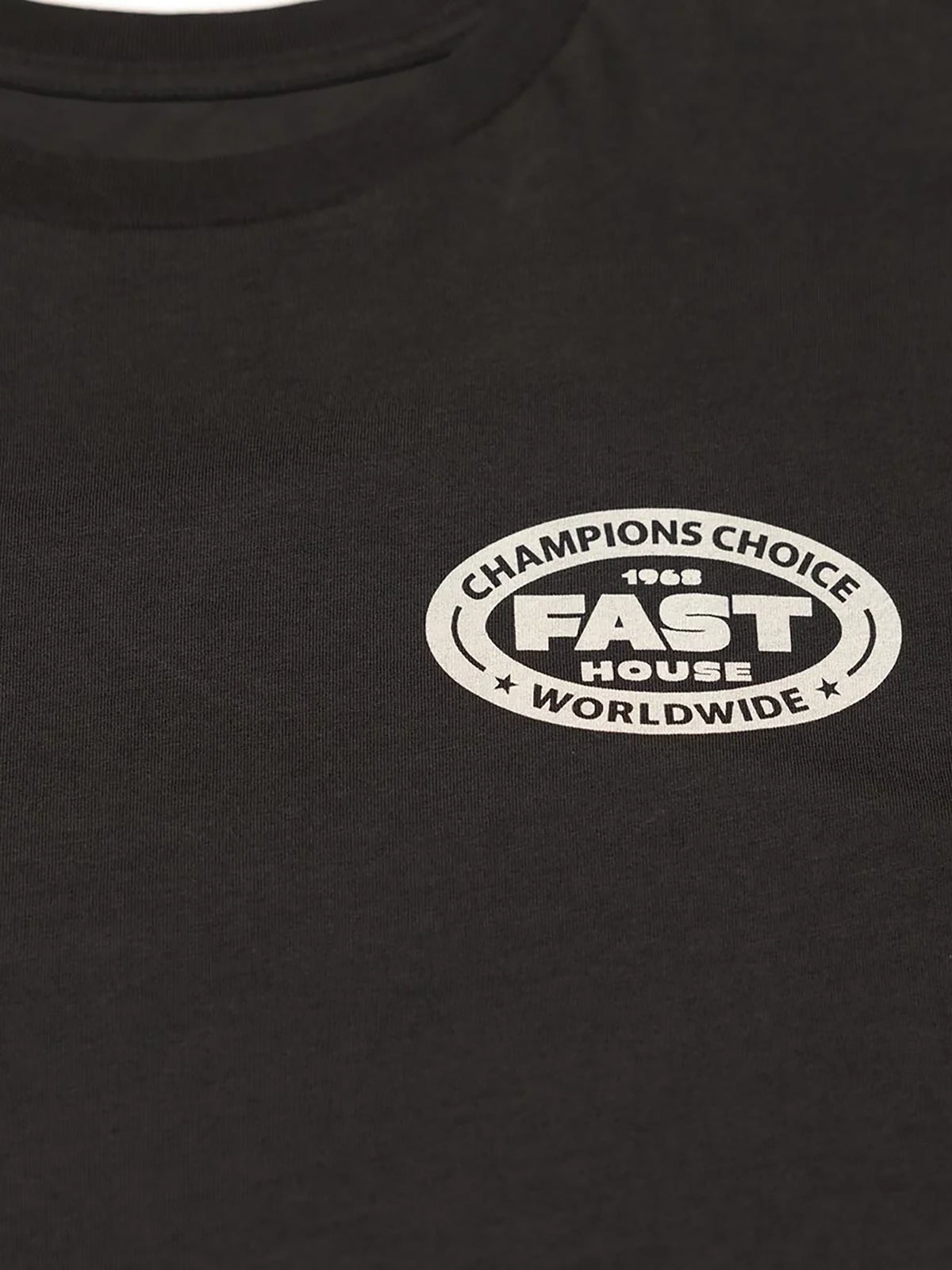 Fasthouse Men's Petrol Graphic T-shirt in Graphite Black, close-up of the front chest graphic
