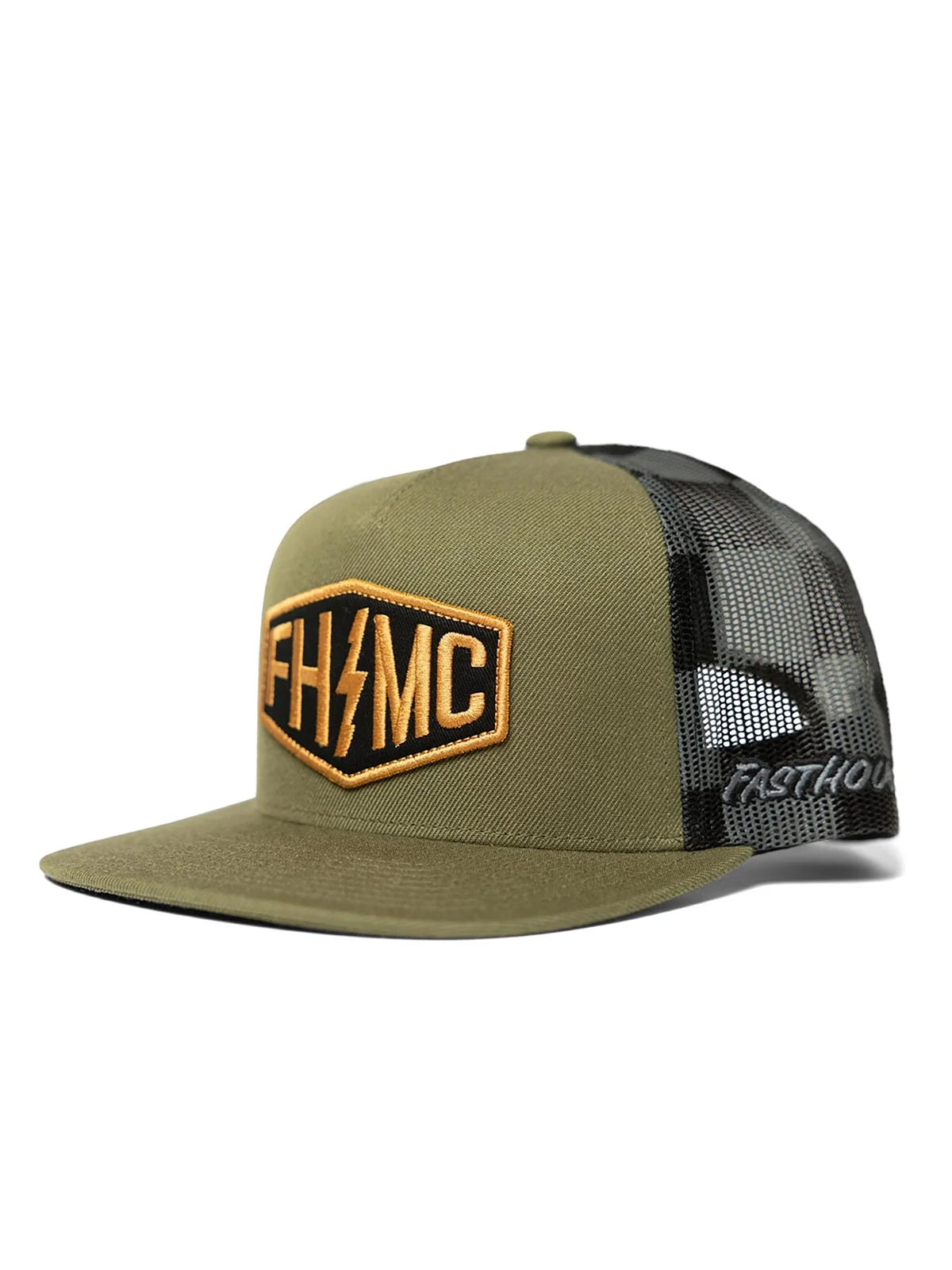 Fasthouse Men's Rapid Snapback Hat in Olive, front three-quarter view