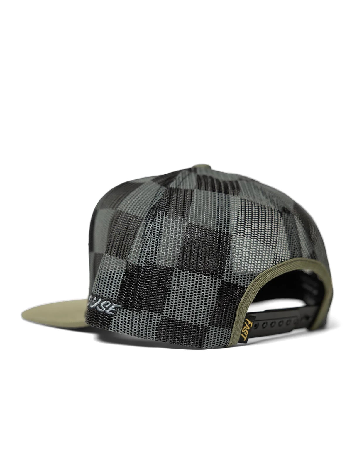 Fasthouse Men's Rapid Snapback Hat in Olive, rear view with snapback closure