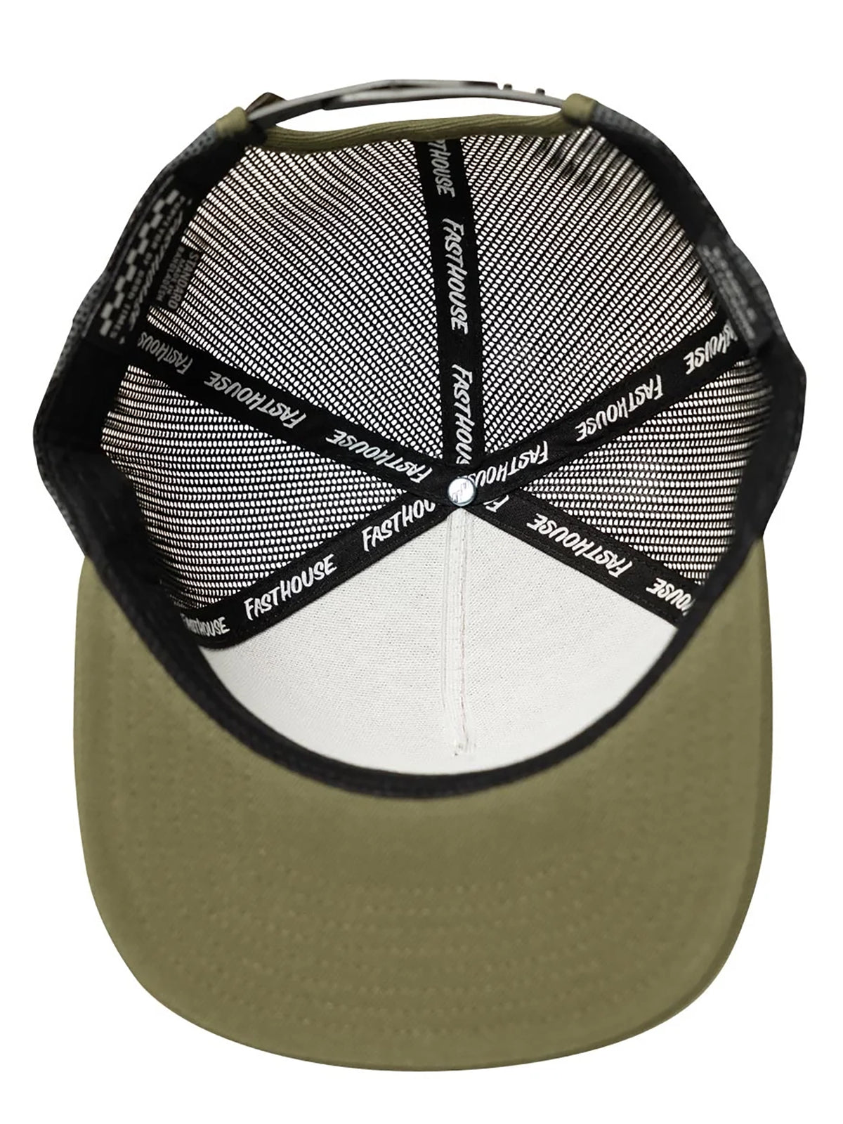 Fasthouse Men's Rapid Snapback Hat in Olive, interior view with branded taping