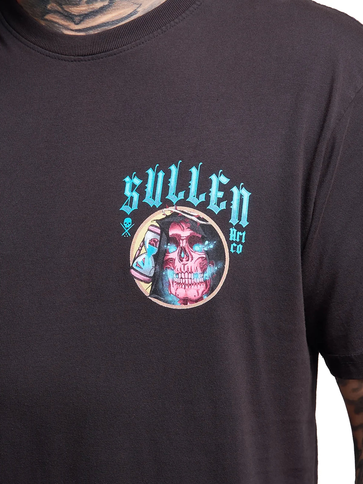 Close-up of the Sullen Red Reaper T-shirt front chest graphic