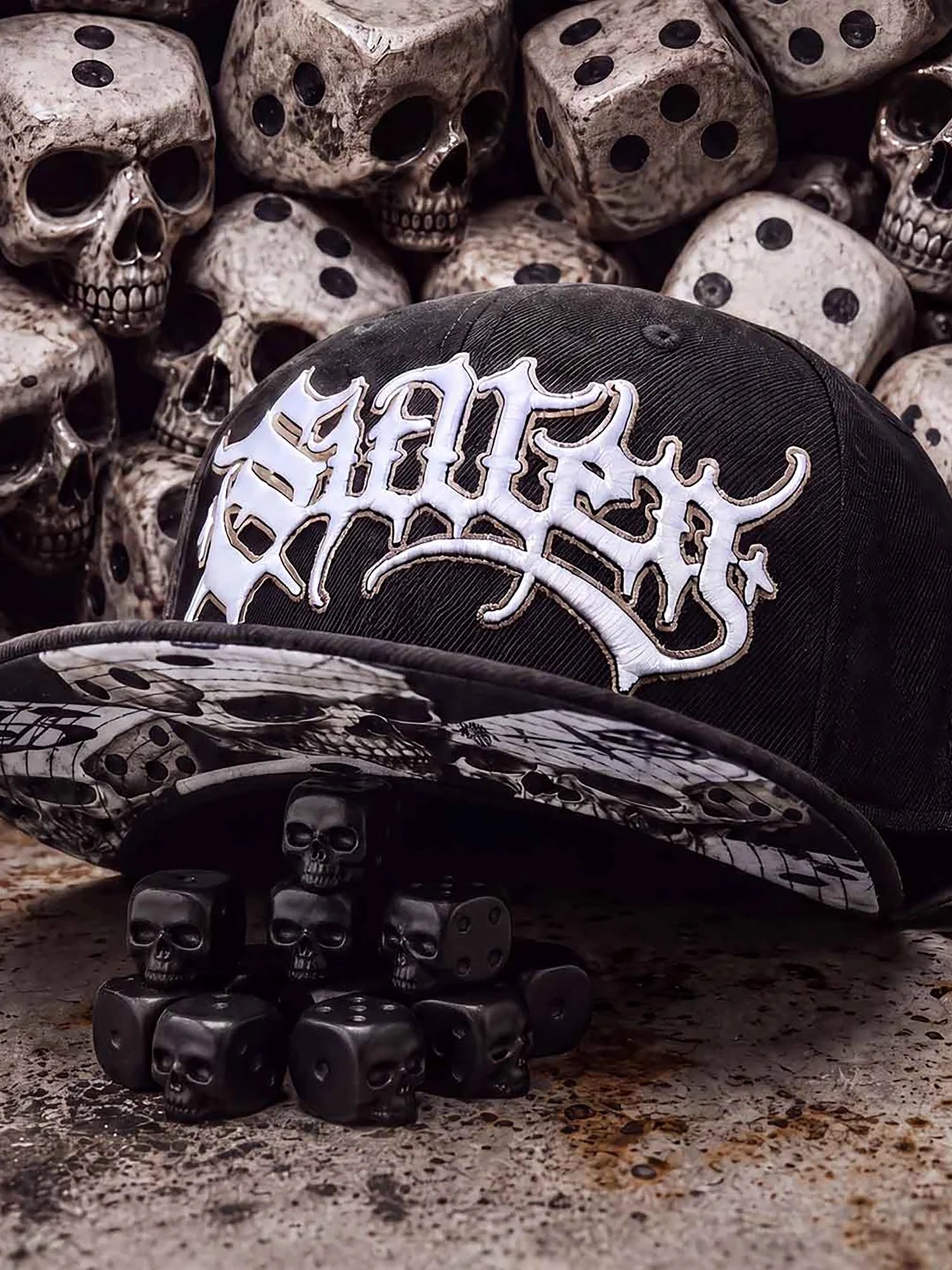 Sullen Roll Call Snapback Hat lifestyle display with skull and dice artwork