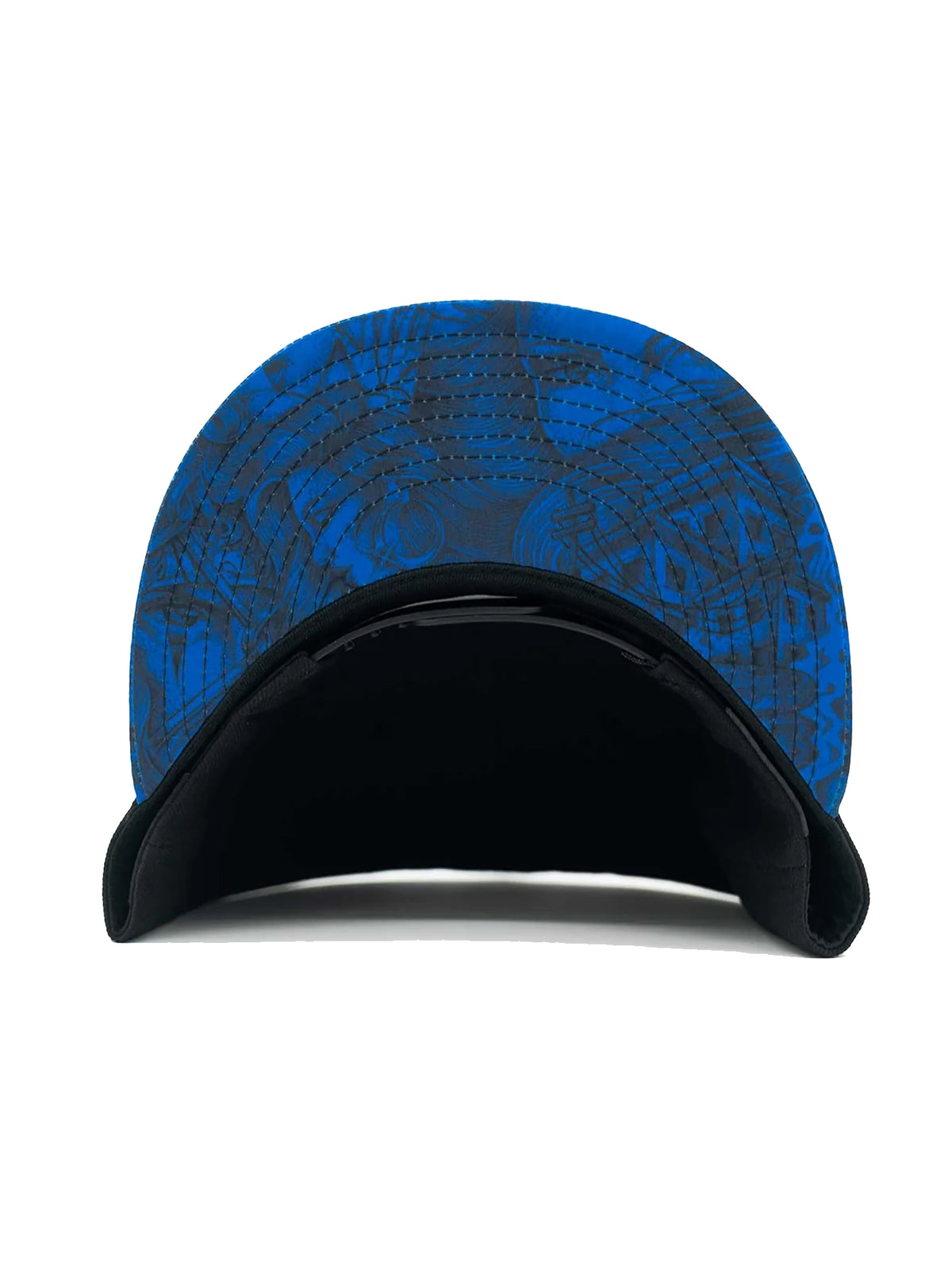 Underbill view of Sullen Sad Boy snapback showing detailed blue tattoo artwork
