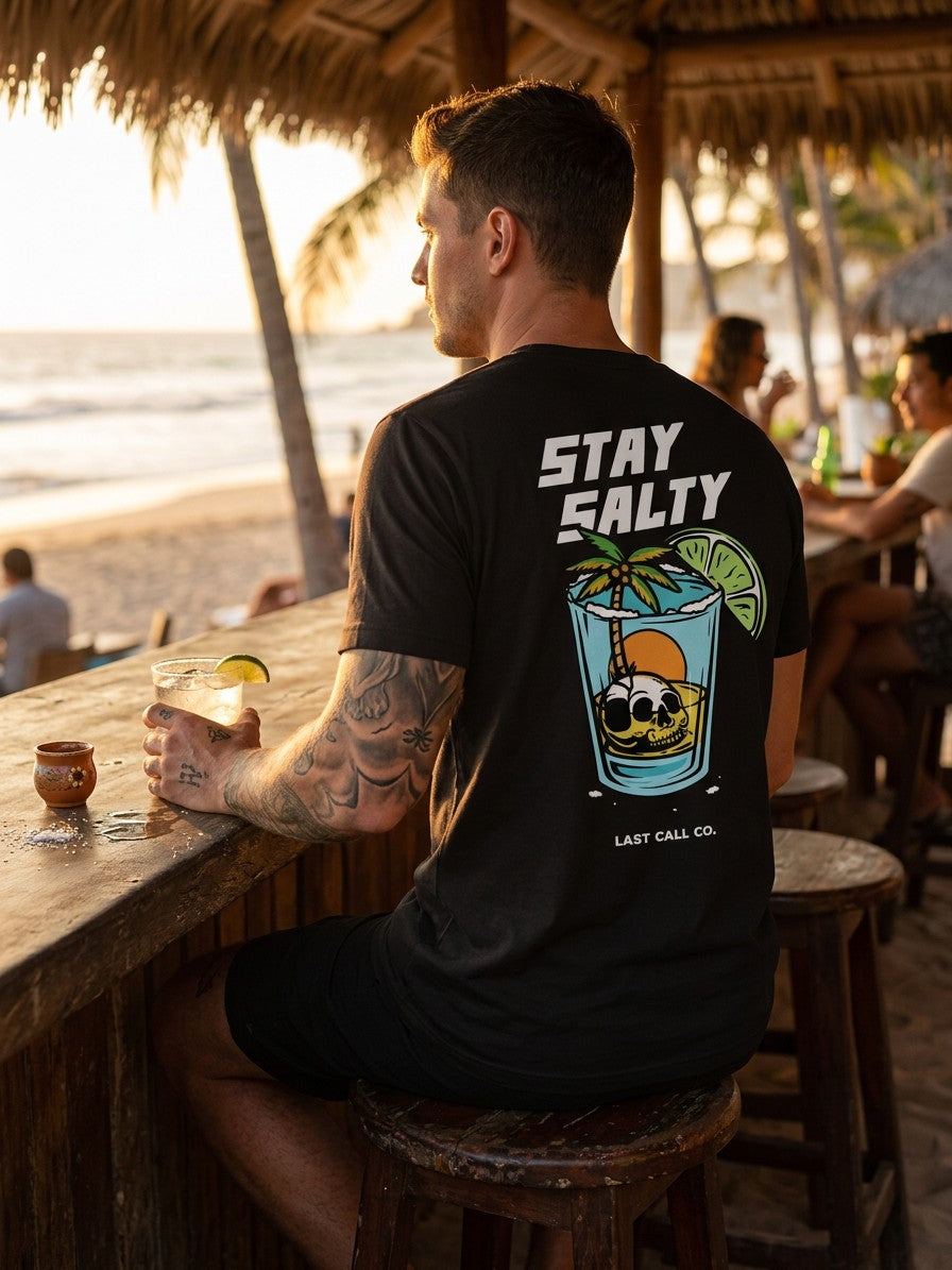 Last Call Co Salty Graphic T-shirt Black lifestyle back view