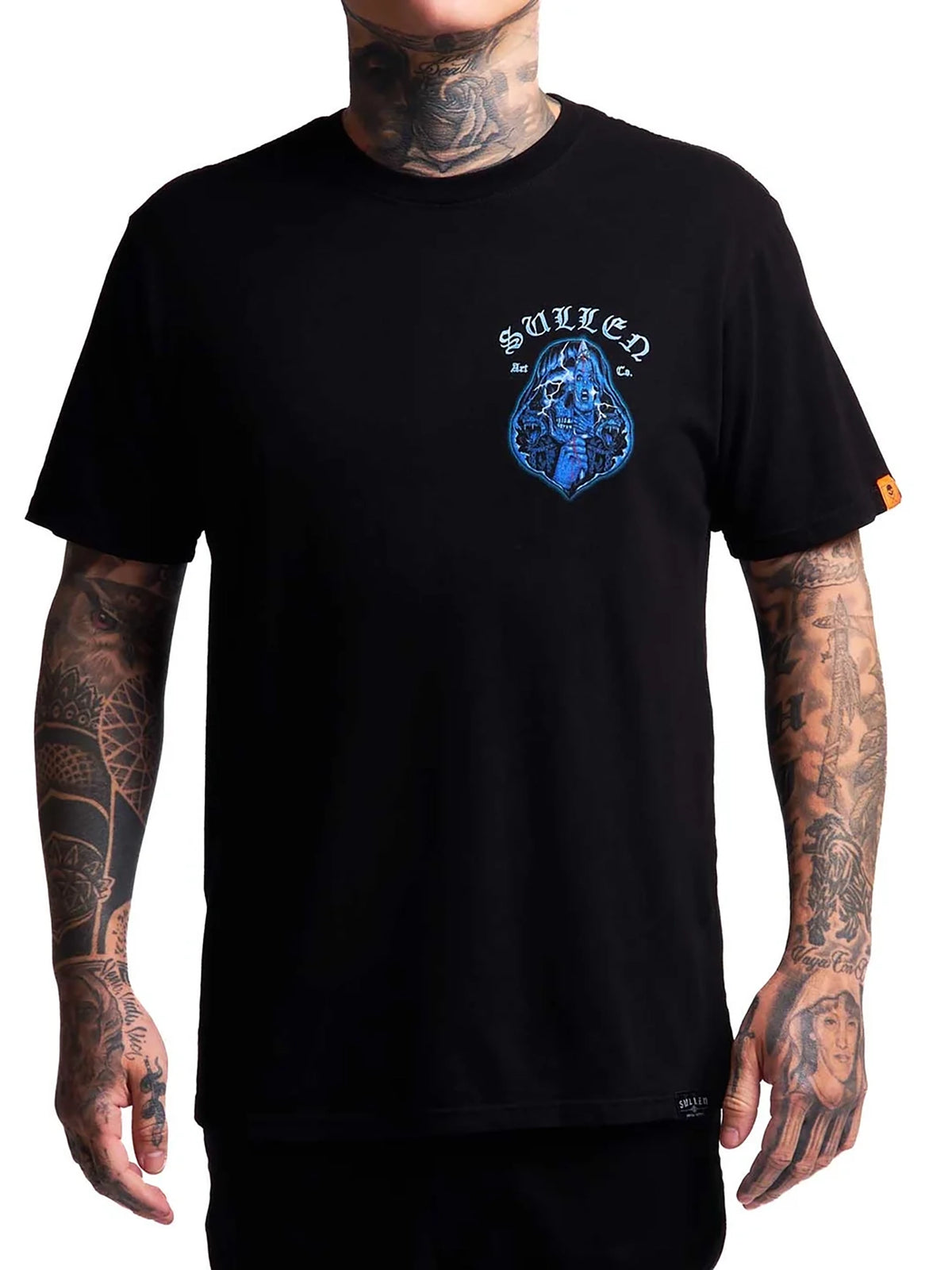 Front view of Sullen Slasher Premium T-shirt with small matching horror chest graphic