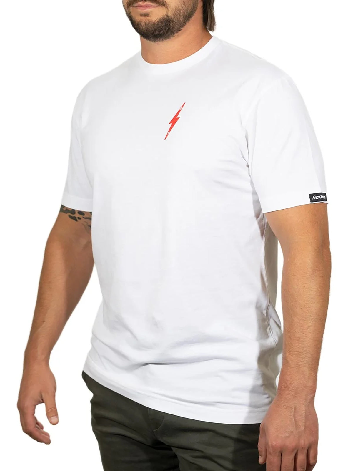 Fasthouse Men's Surge Graphic T-shirt in White, front view on model
