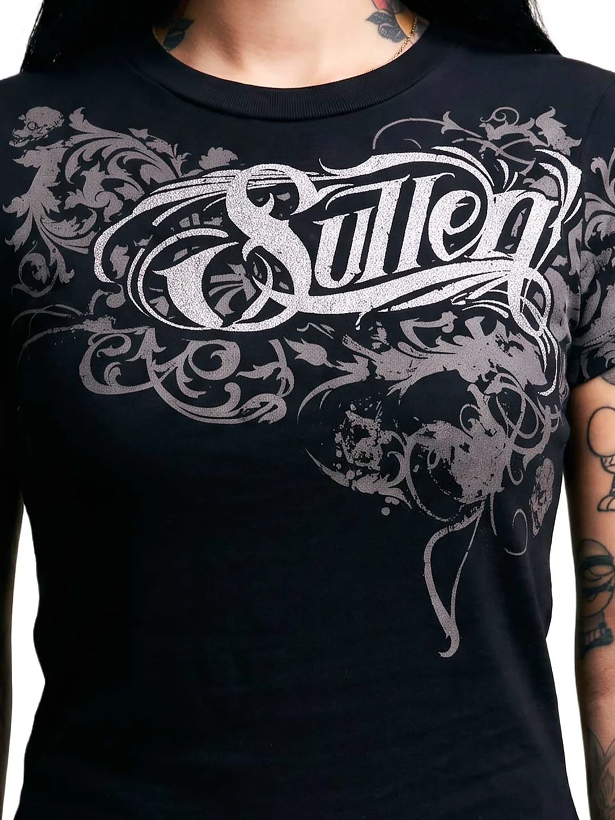 Sullen Swoop women's Jet Black graphic T-shirt - alternate close-up detail