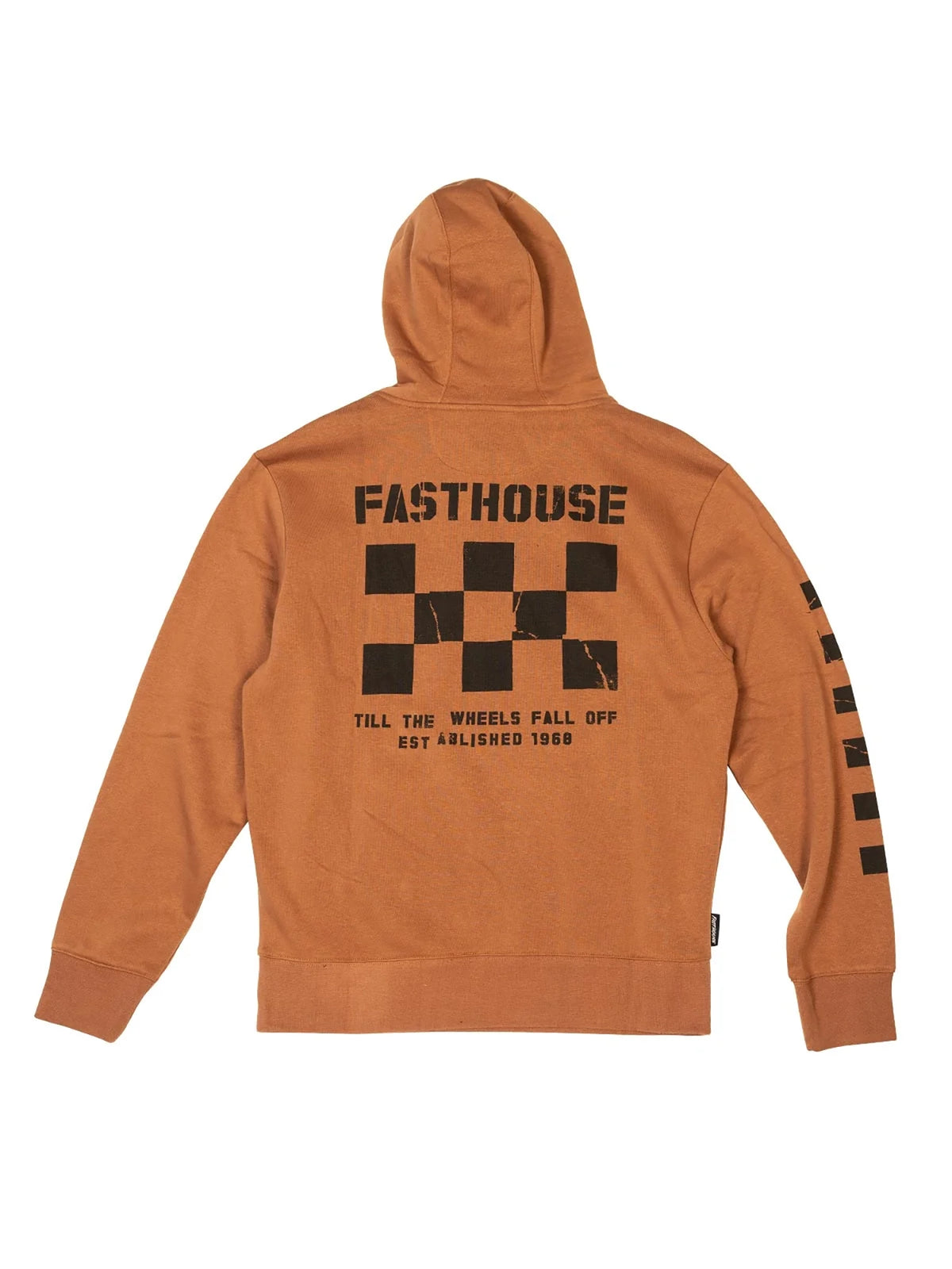 Fasthouse Men's Torn Pullover Hoodie in Rust, back flat-lay view
