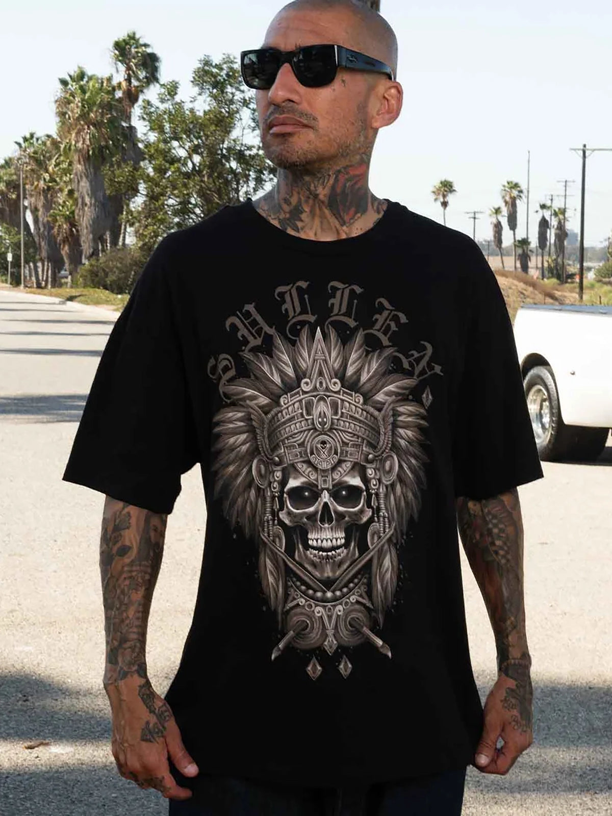 Model wearing the front of the Sullen Warrior Standard T-shirt in black