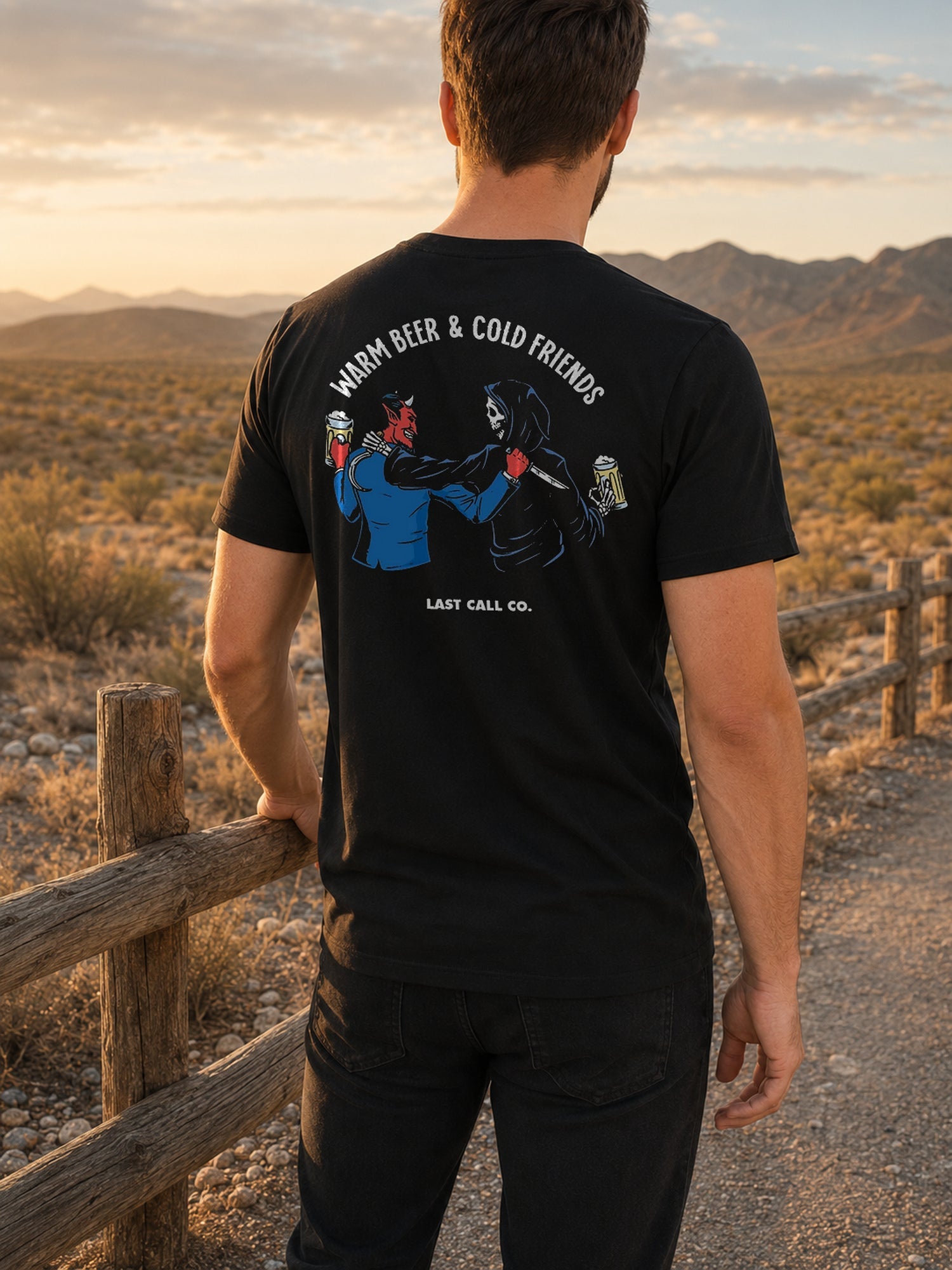 Last Call Co Cold Friends black graphic tee lifestyle back view