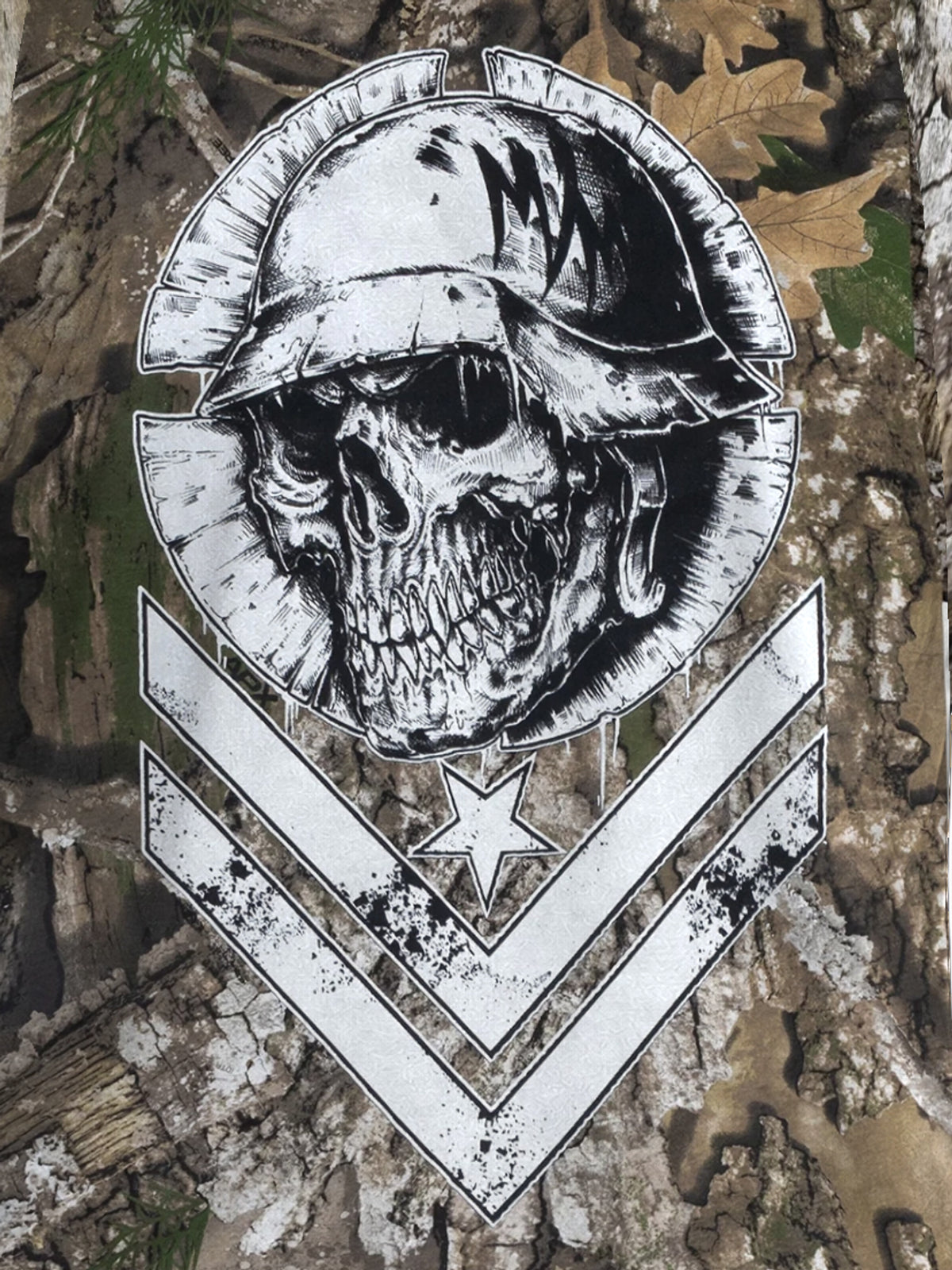 Metal Mulisha Wicked Camo T-shirt skull graphic close-up