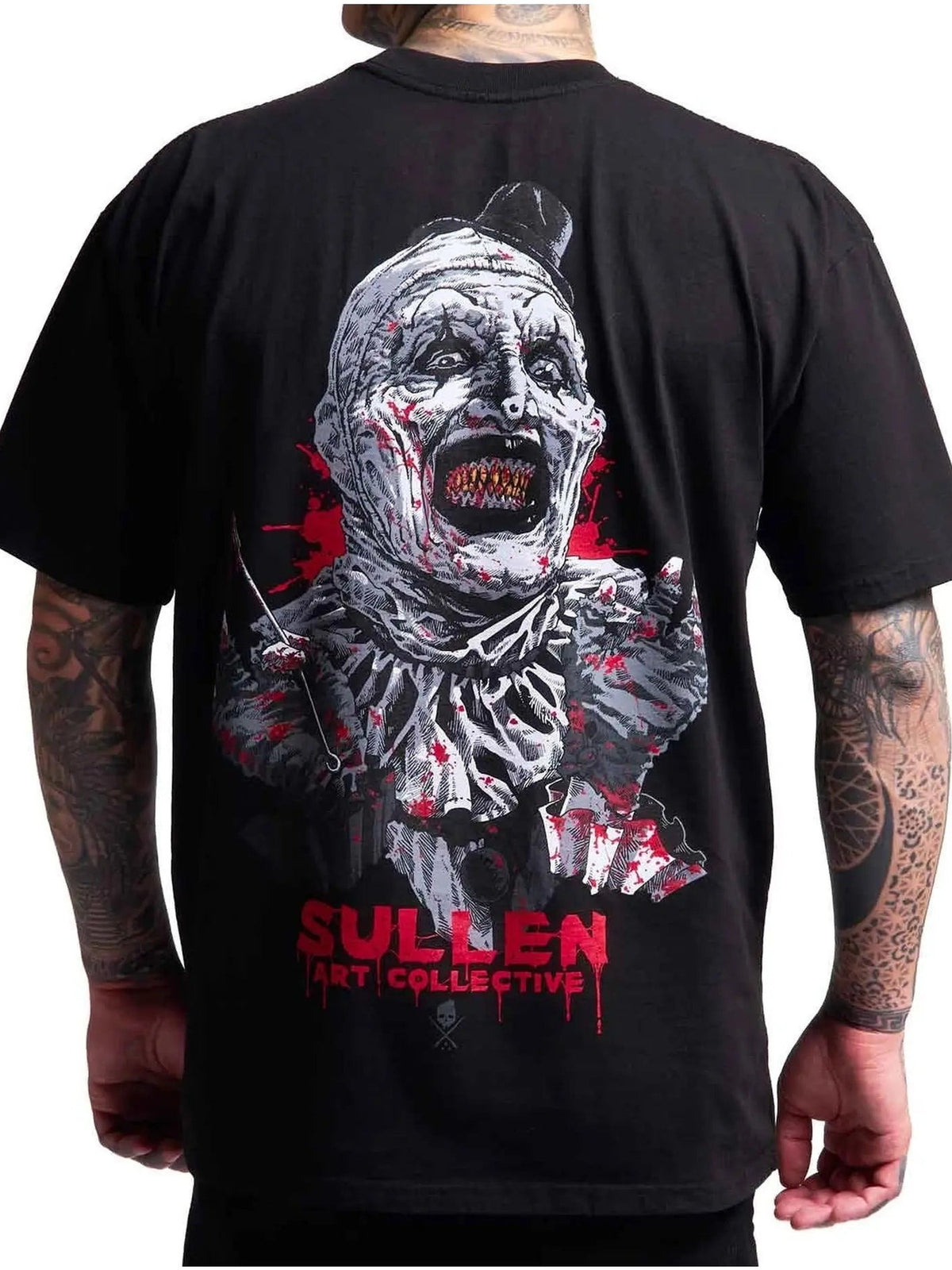 Back view of the Sullen Killer Clown 1 Ton T-shirt in Anthracite with sinister clown artwork