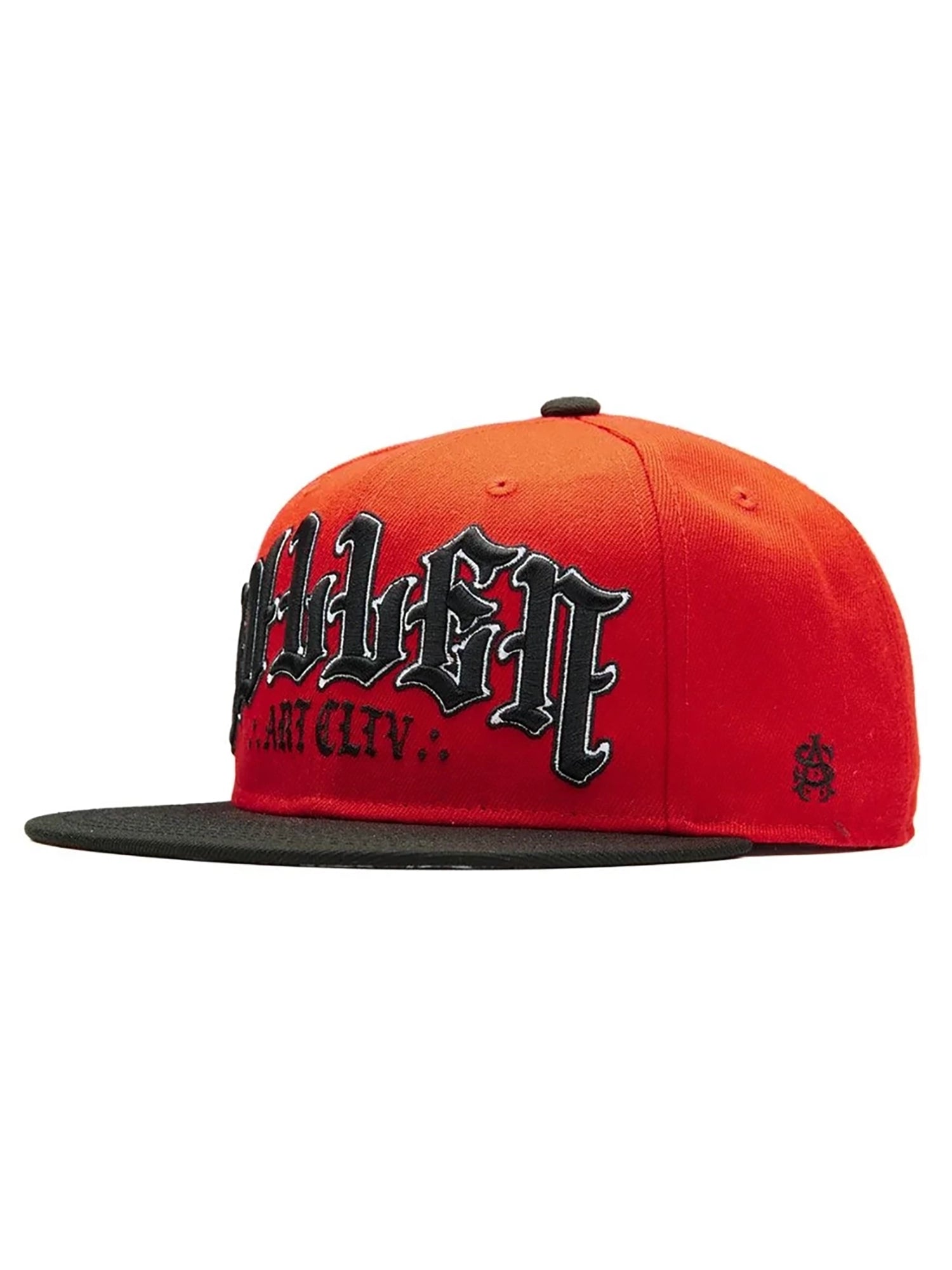 Left view of the Sullen Fiddy X Mago red and black snapback