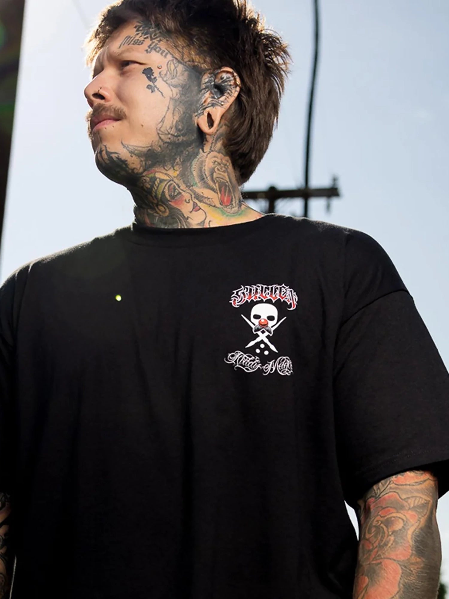Sullen Fiddy X Mago black graphic T-shirt front lifestyle view