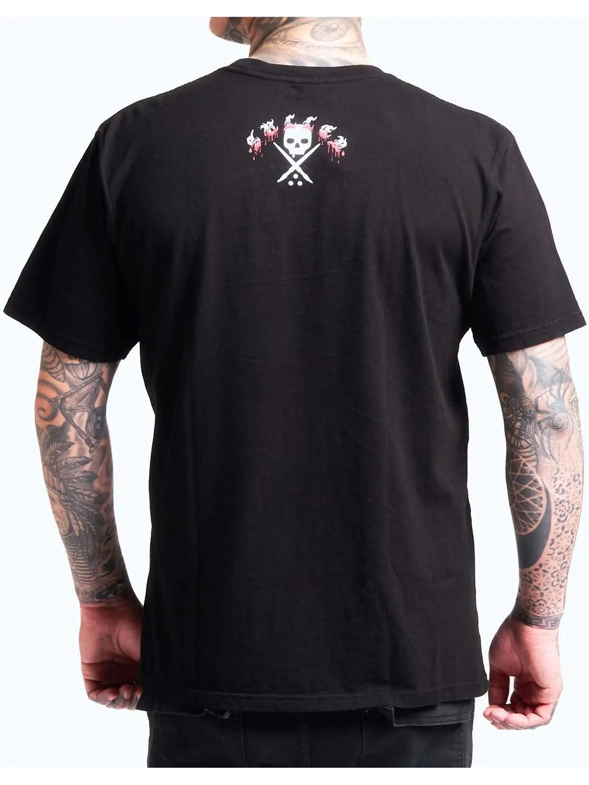 Back view of the Sullen Horror Icon J Premium T-shirt with small skull-and-blades graphic