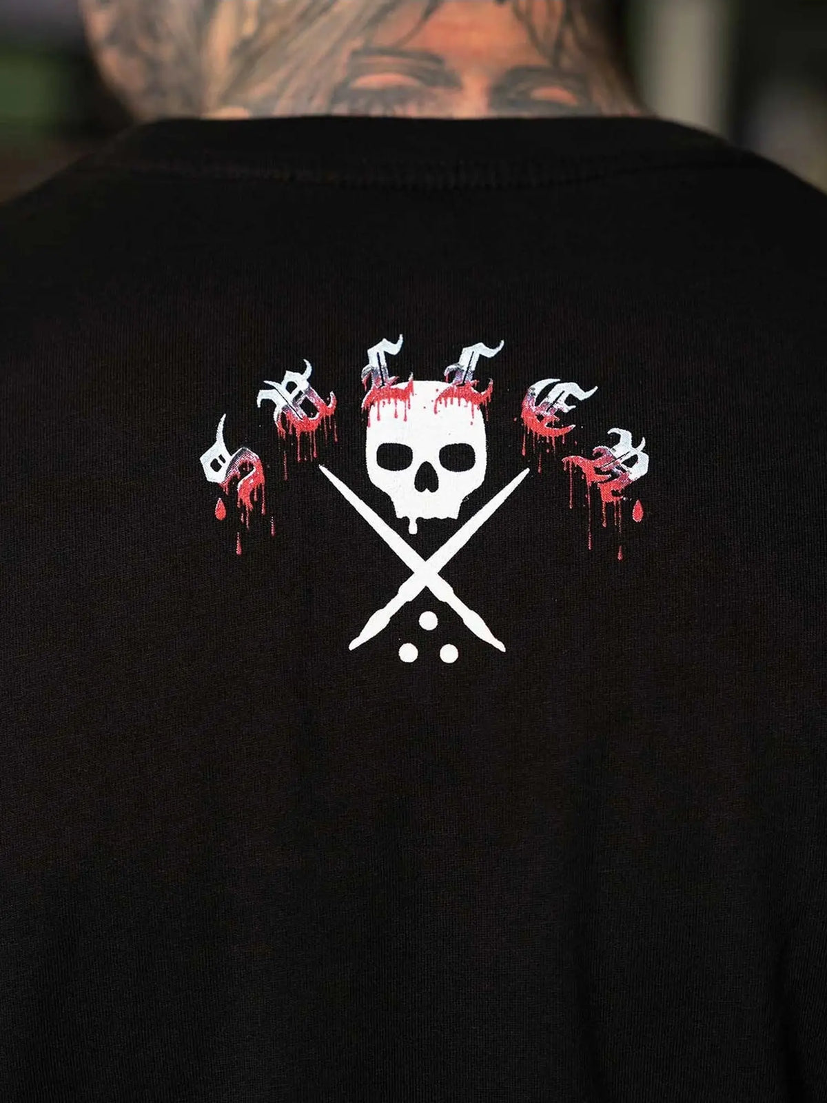 Styled back detail of the Sullen Horror Icon J Premium T-shirt