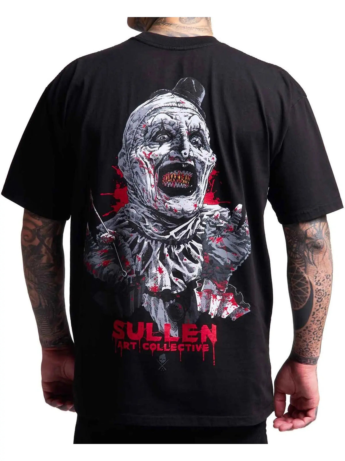 Back view of the Sullen Killer Clown 1 Ton T-shirt in Anthracite with sinister clown artwork