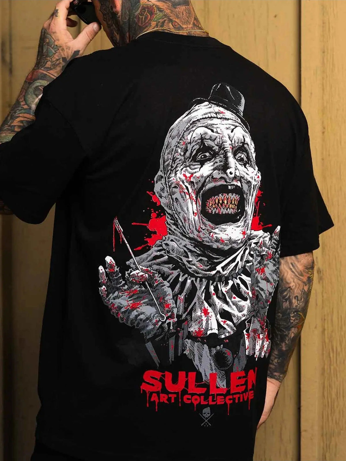 Styled back view of the Sullen Killer Clown 1 Ton T-shirt