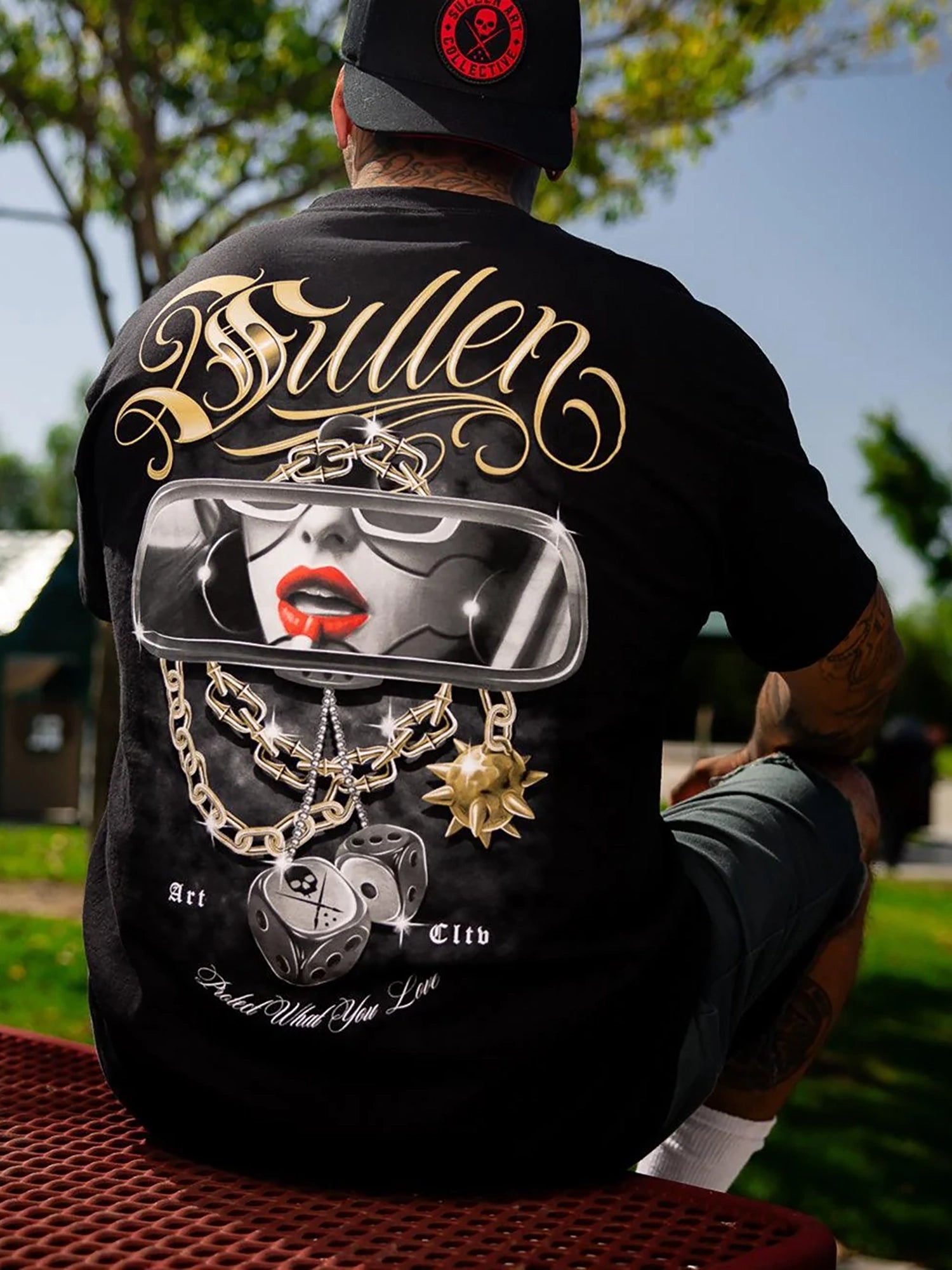 Sullen Never Look Back tee worn from the back
