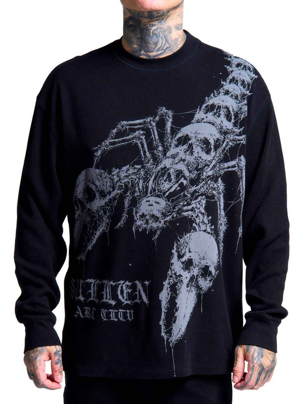 Sullen Scorpion black thermal, full front with skeletal scorpion and skull artwork
