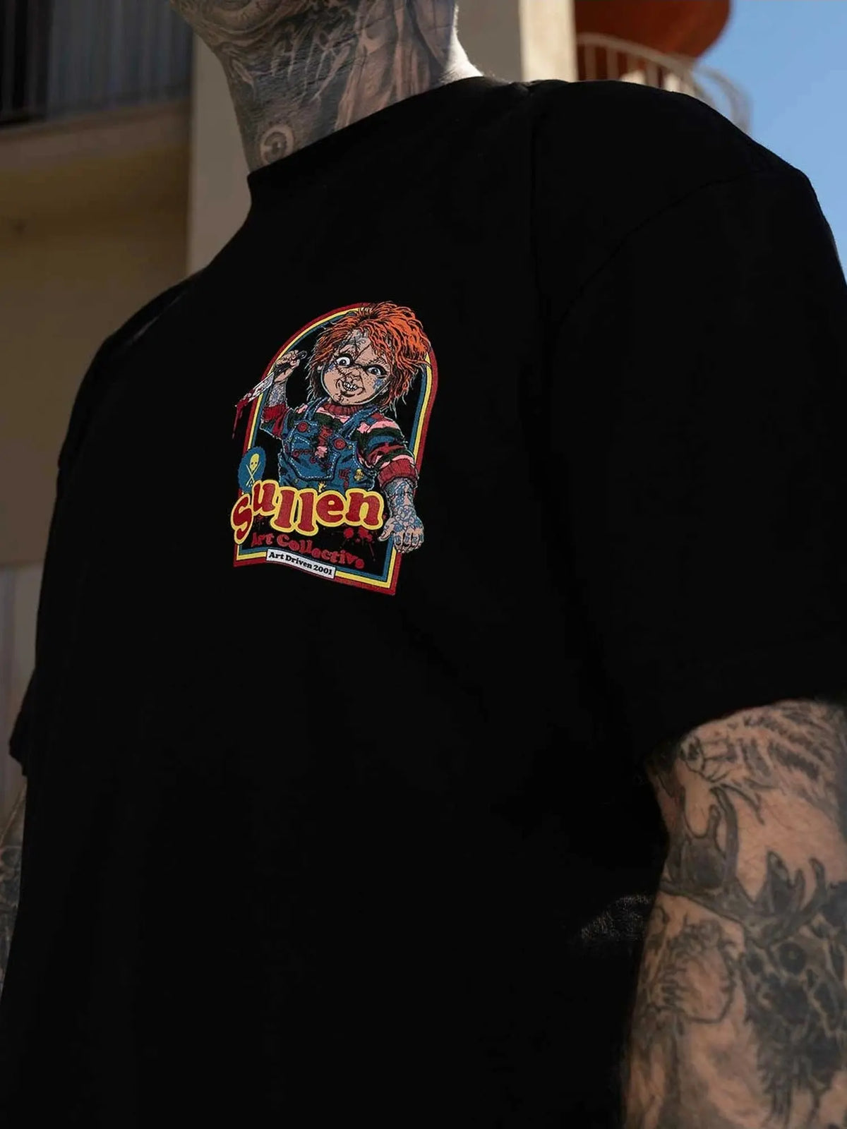 Styled front view of the Sullen Wanna Play 1 Ton T-shirt