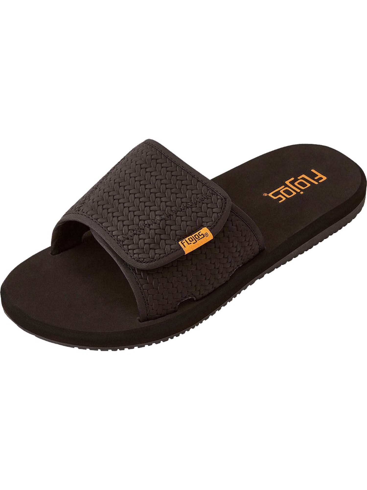 Flojos Men's Duke Hook and Loop Fastener Black Weave Sandals