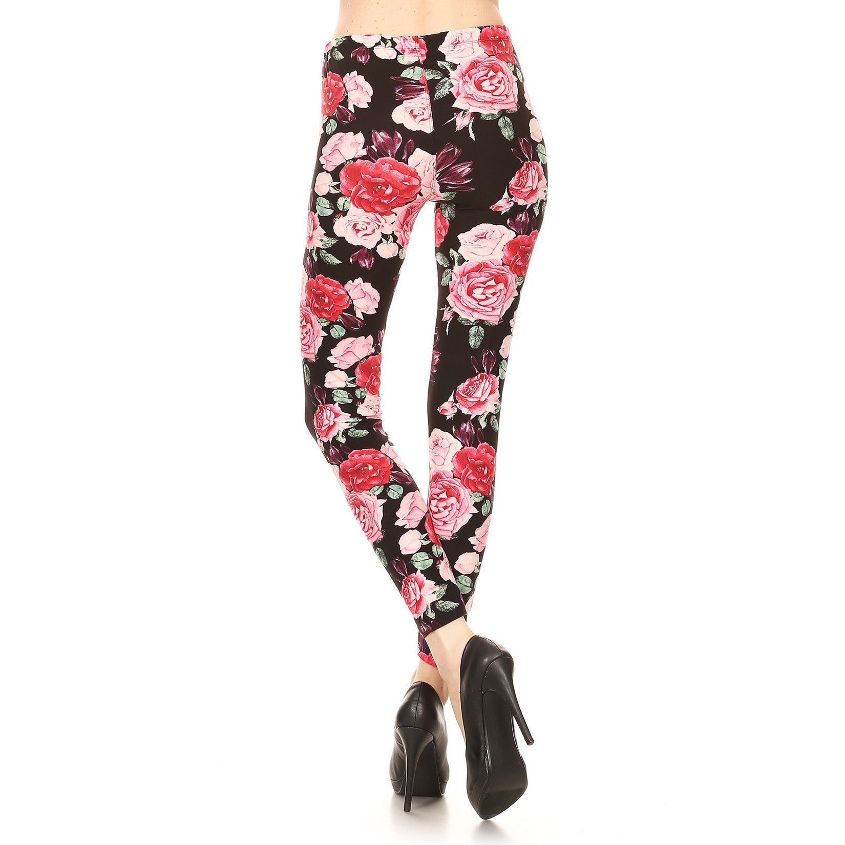 Womens Valentine Compression Leggings Seamless Rose Flower Graphic